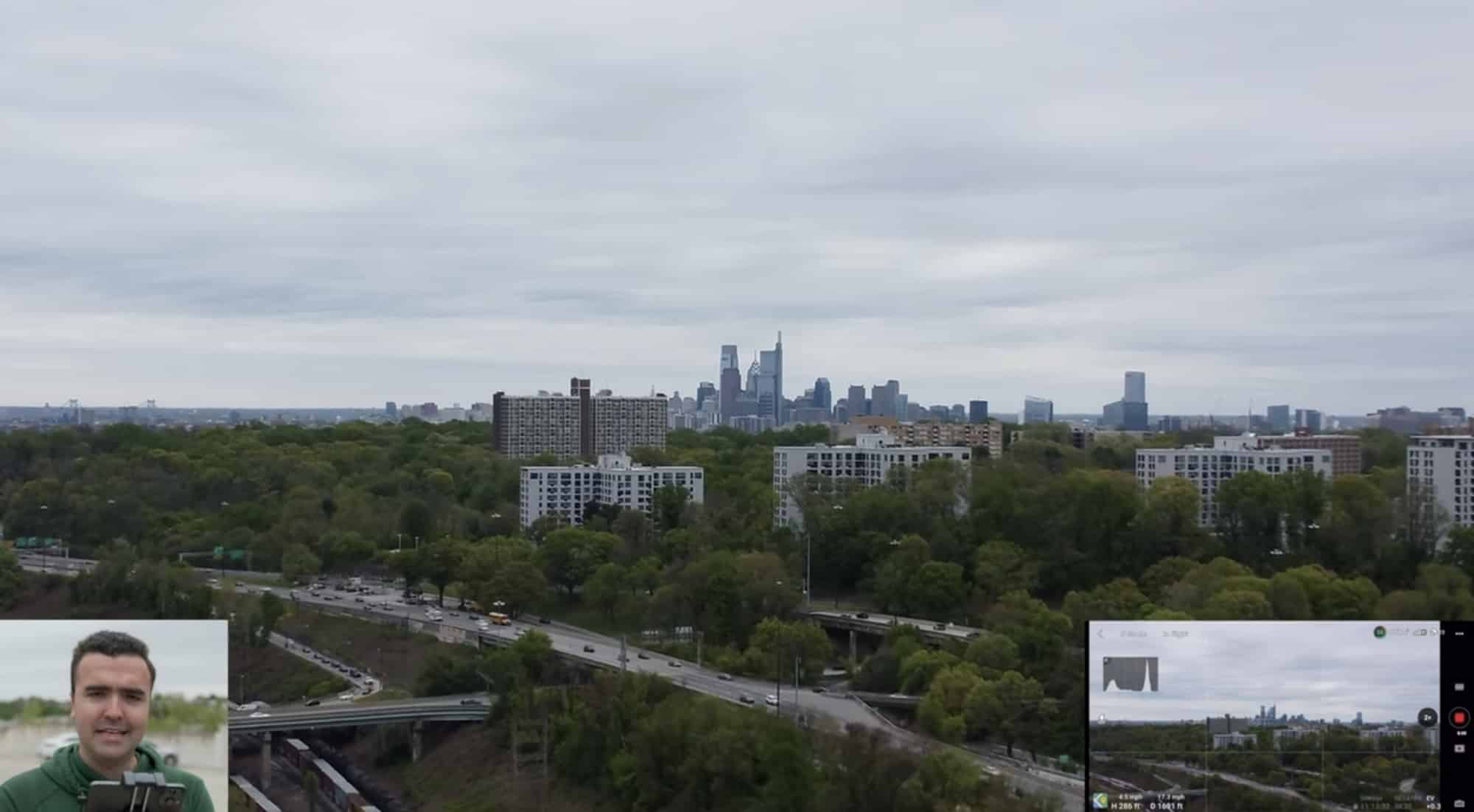 A tighter 2x punch-in on the skyline from the Mini 4K camera.