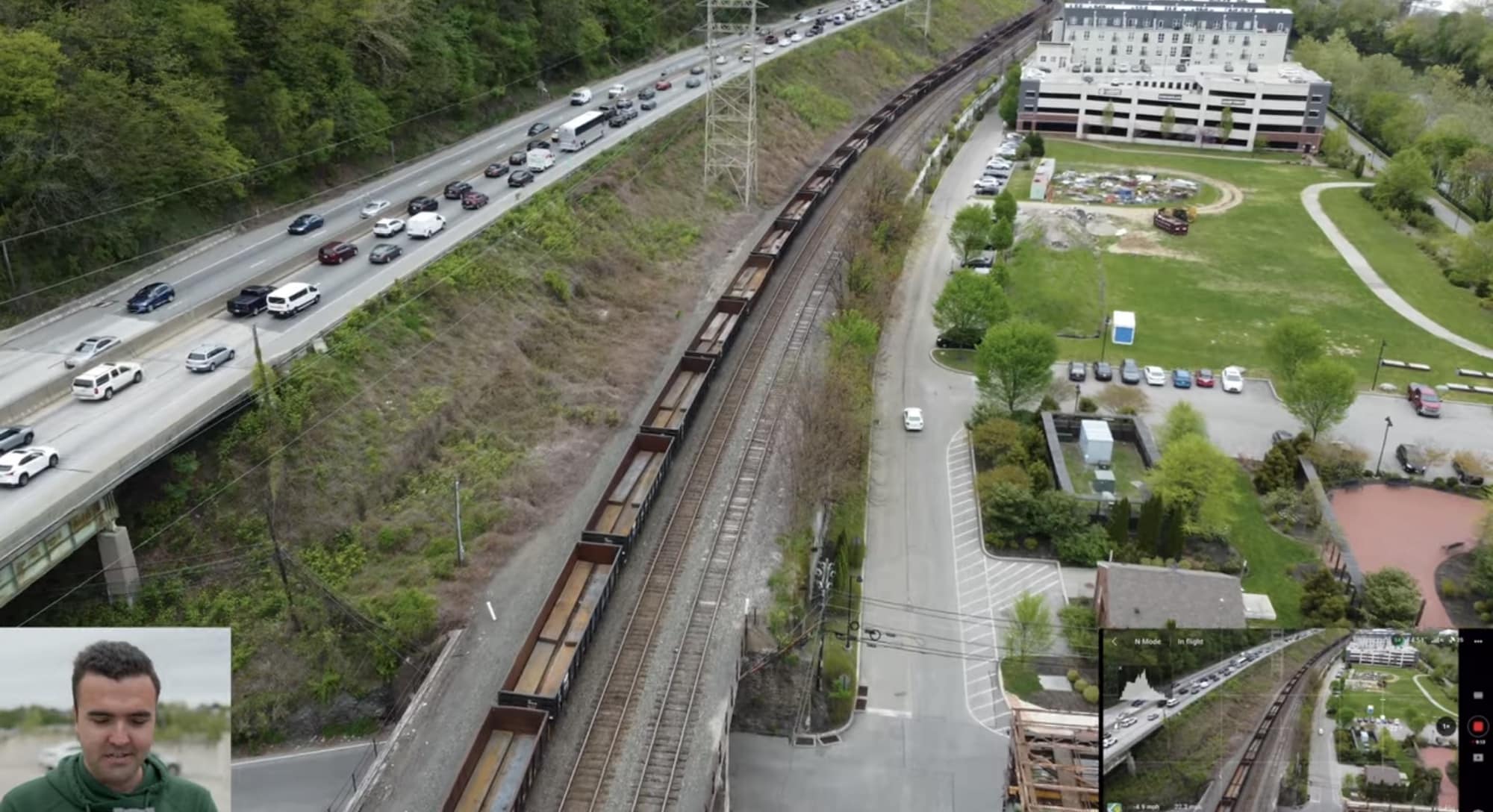Reveal shot rising over the trees toward the skyline with the Mini 4K.
