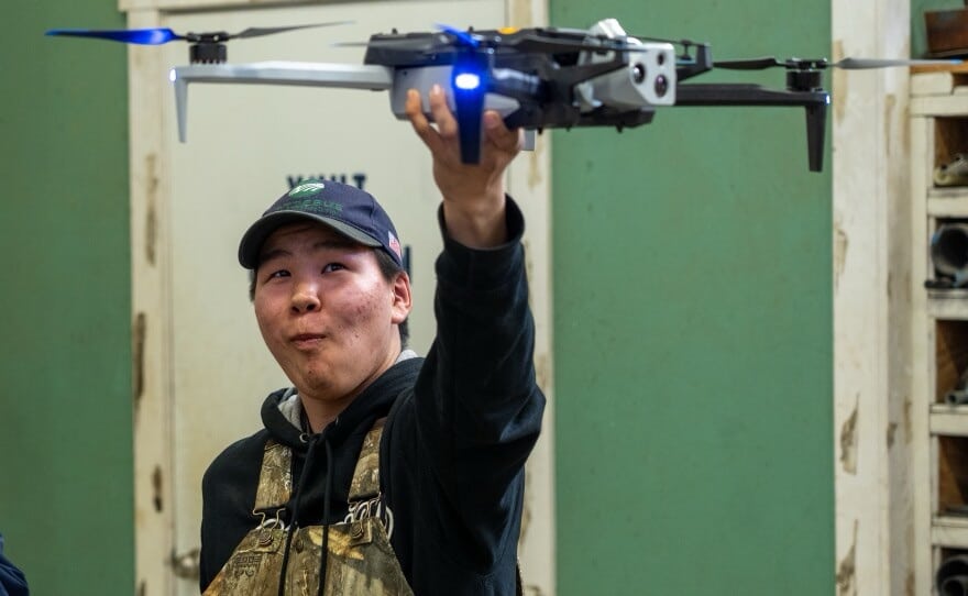 Bryan Jones, a high school senior from Quinhagak, attended a training session in Bethel where he was introduced to the Skydio X10 drone and learned how to operate it.