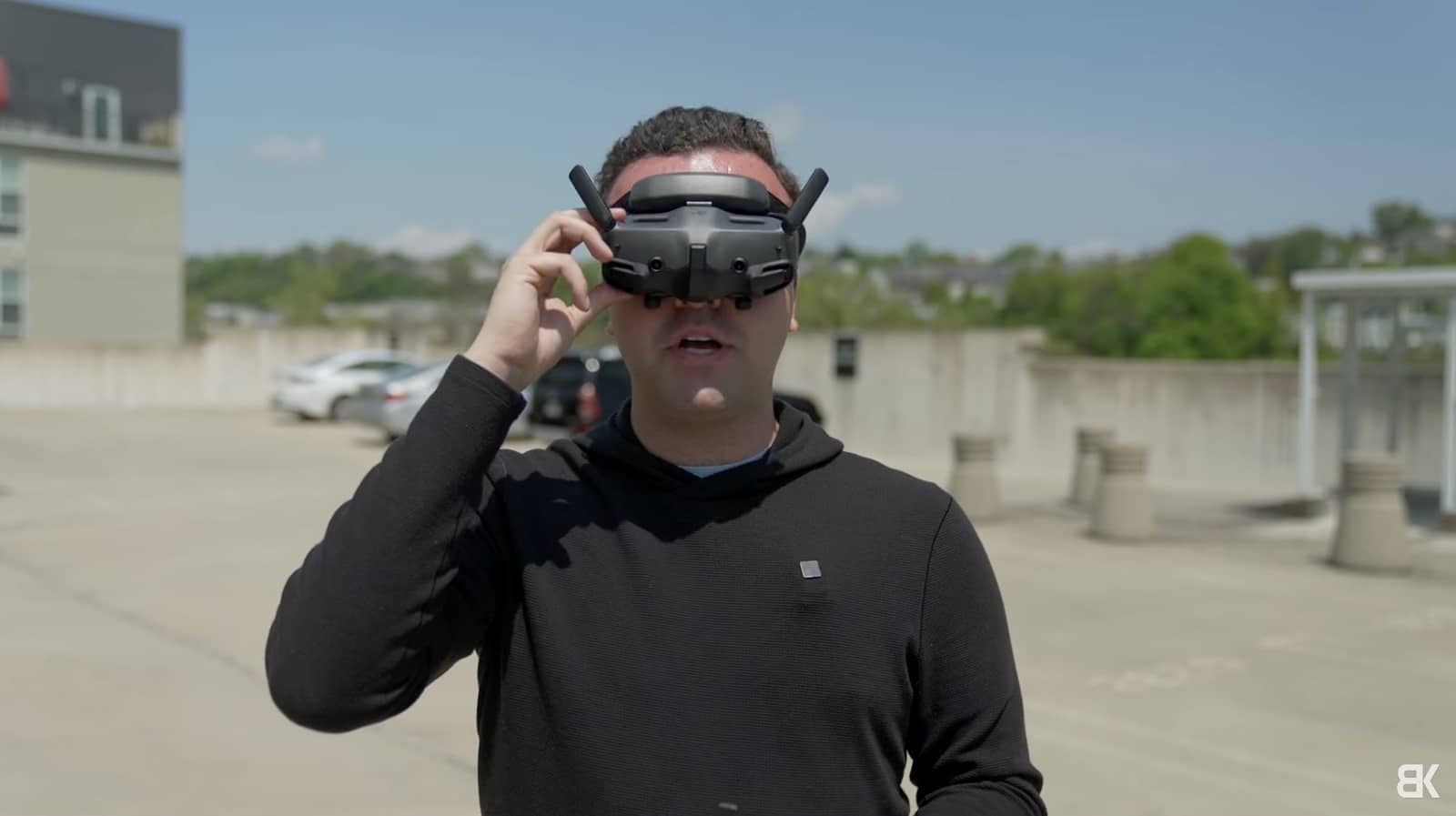The DJI Air 3 lifting off with recording started inside the goggles.