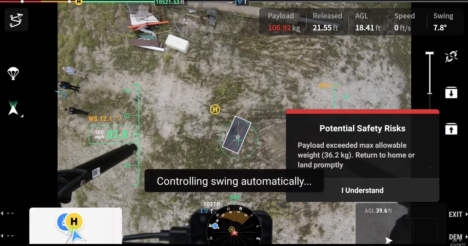 Controller alert warning the payload exceeded the maximum 79.8 pounds (36.2 kilograms).