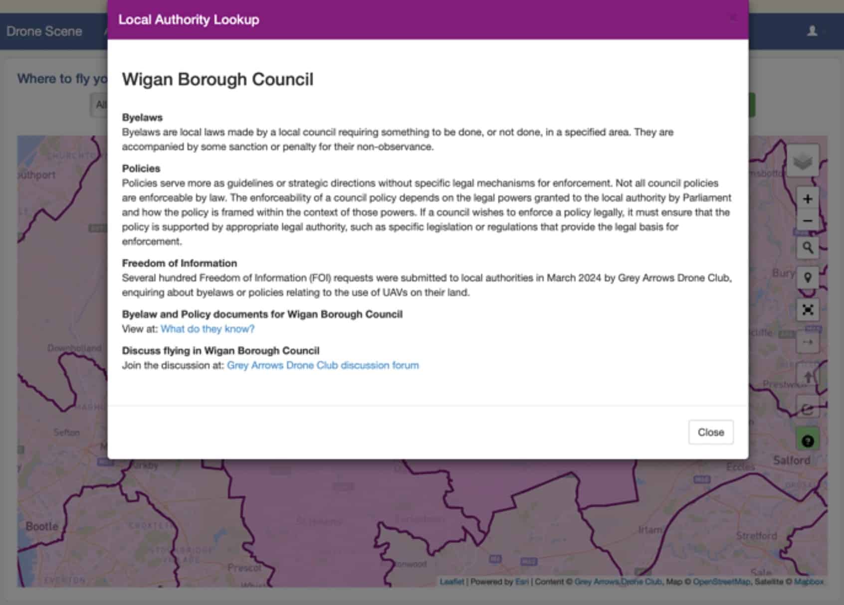 Screenshot of Drone Scene mapping the exact boundary of a local authority.