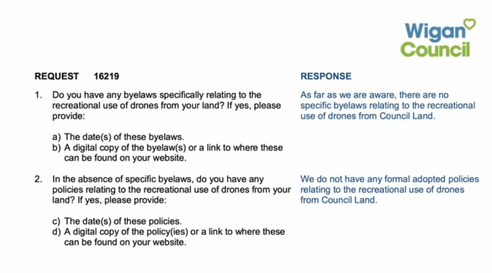 Screenshot of Drone Scene listing council policies to check before flying.
