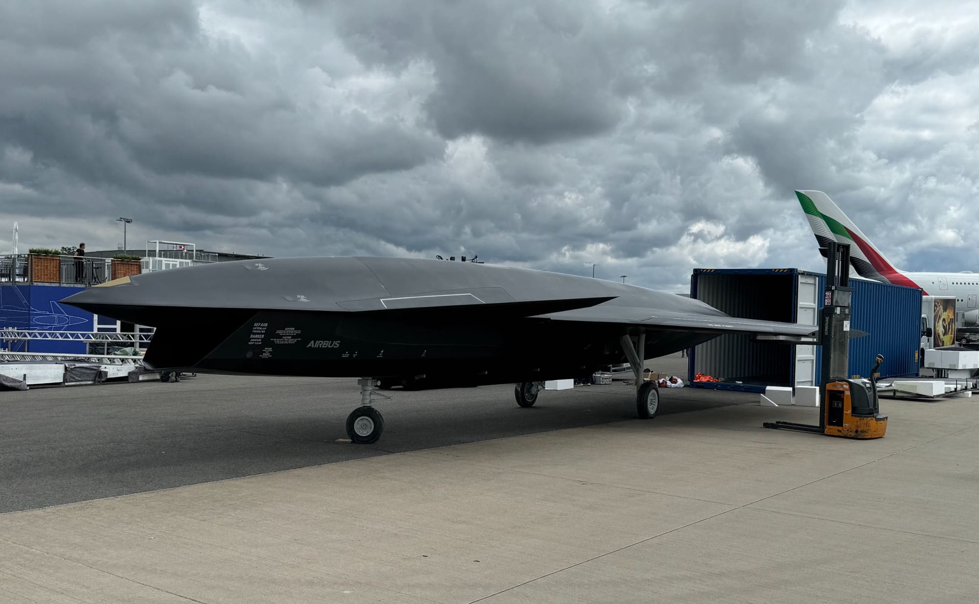 Full-size Airbus Wingman concept model parked on the tarmac at ILA Berlin.