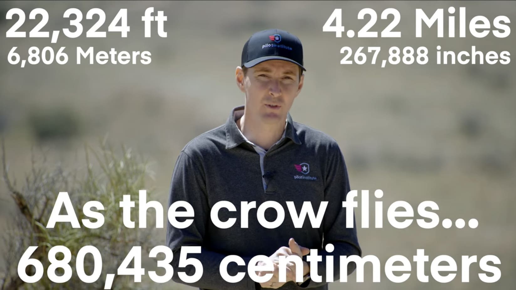 Presenter beside on-screen totals of 22,324 feet (6,806 meters) flown.
