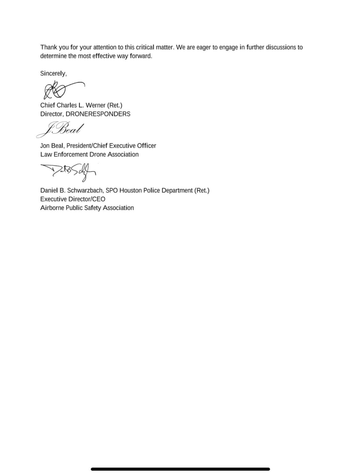 Signature page signed by Charles Werner, Jon Beal and Daniel Schwarzbach.