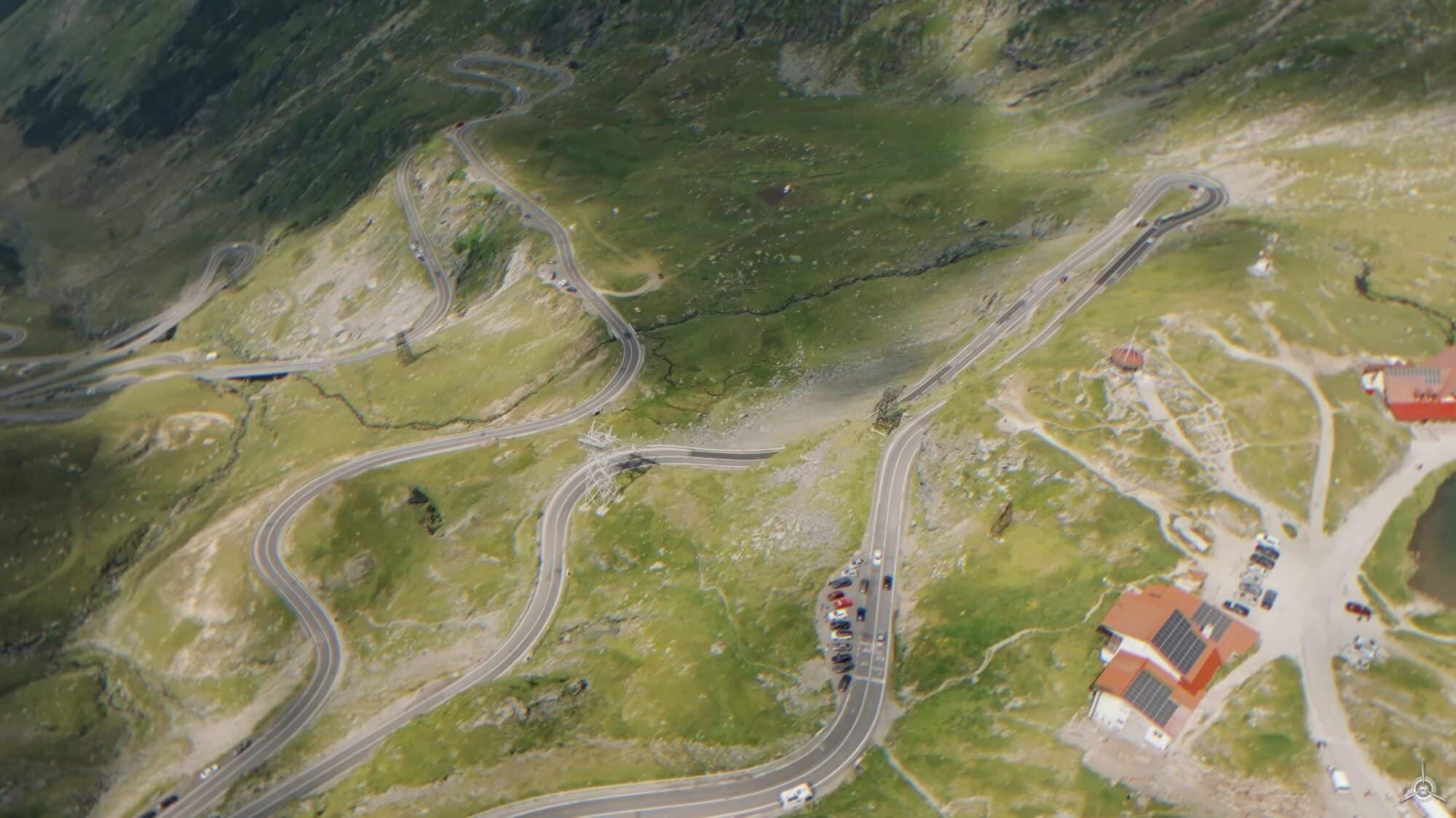 A roadside viewpoint with solar panels along the Transfăgărășan tourist route.