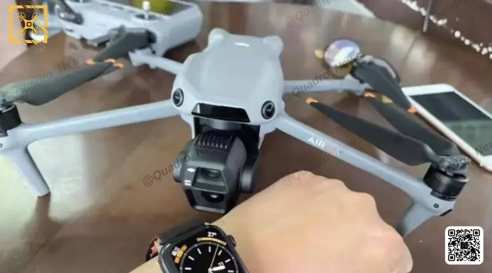 The unfolded DJI Air 3S photographed on a table in a leaked image.