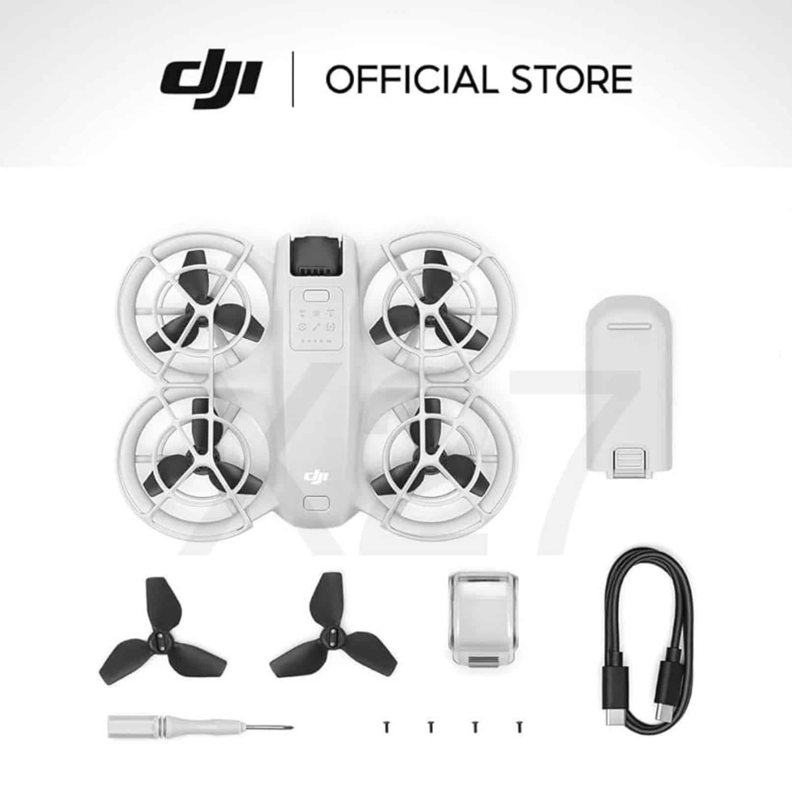 DJI official store listing showing the Neo with battery, spare propellers and accessories.