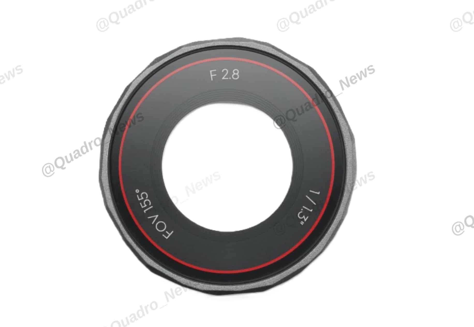 Removable F/2.8 lens marked 155-degree field of view and a 1/1.3-inch sensor.