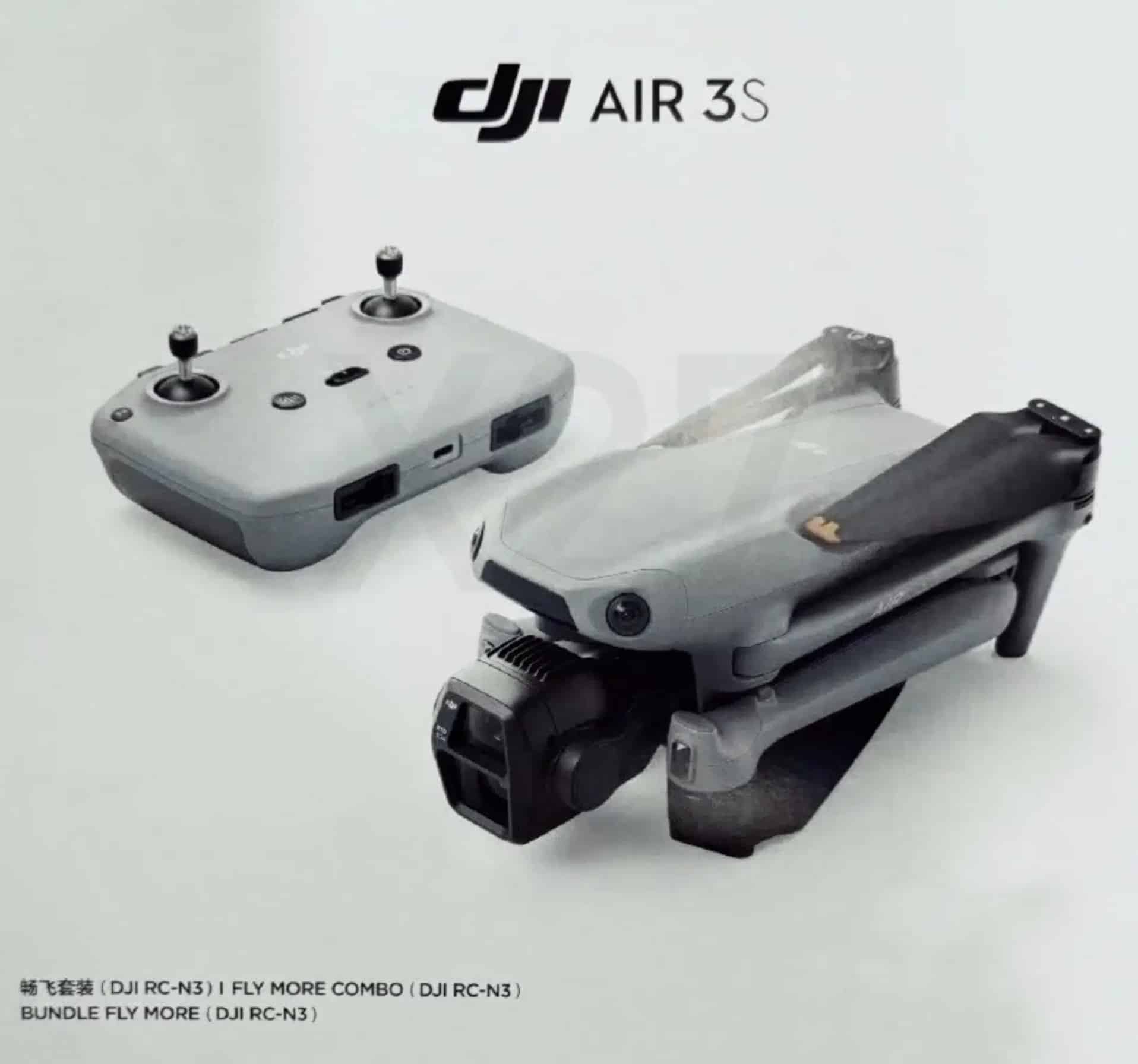Retail box artwork for the Fly More Combo showing the folded drone and RC-N3.