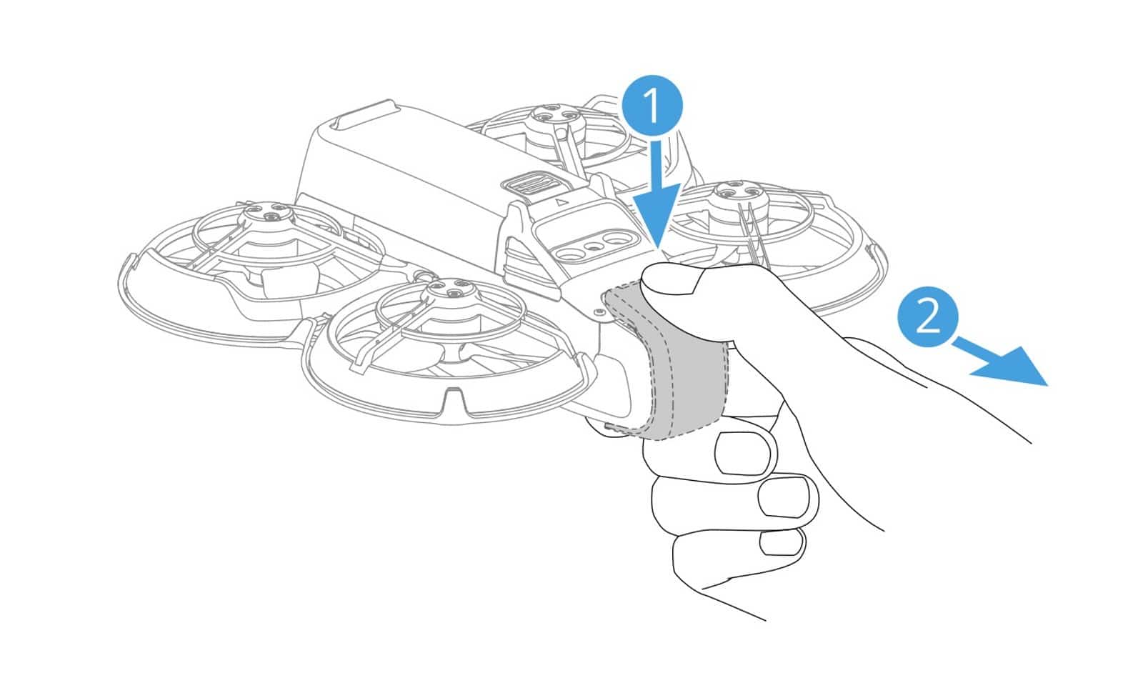 Diagram showing a thumb pressing the latch to slide the Neo battery out.