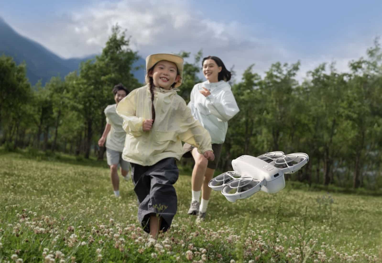 The DJI Neo following a moving subject using its AI tracking.
