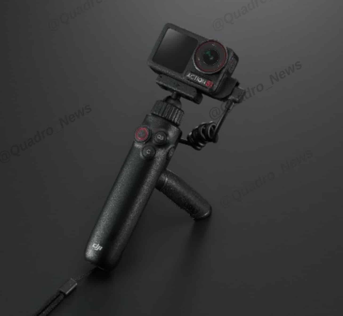 Front-facing screen on the leaked Action 5 Pro body, aimed at vloggers.