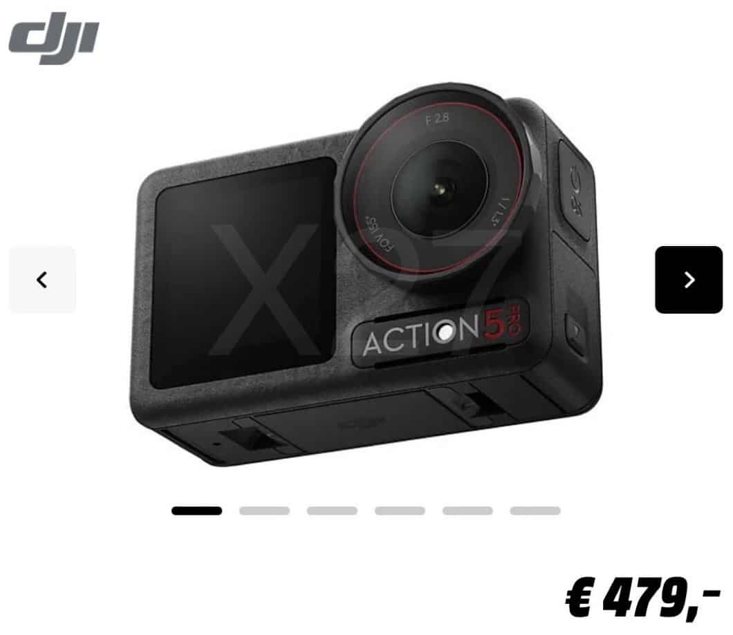 Leaked photo of the Action 5 Pro alongside its mounting accessories.