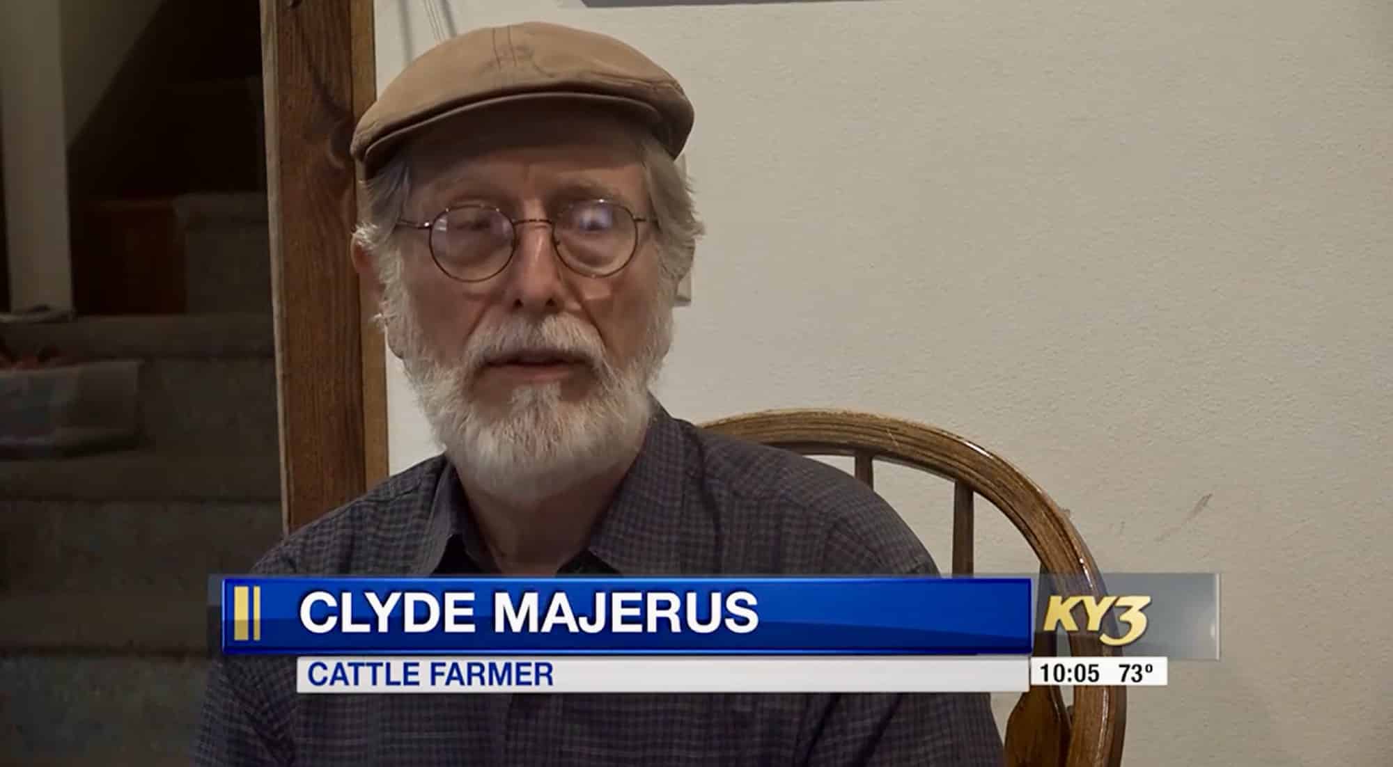 Clyde Majerus flying over the pasture on his family farm in Grovespring, Missouri.