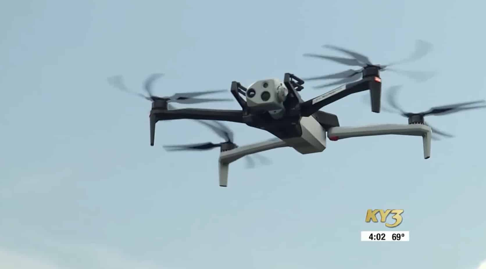 Thermal camera and obstacle sensors carried by the Republic Police drone.