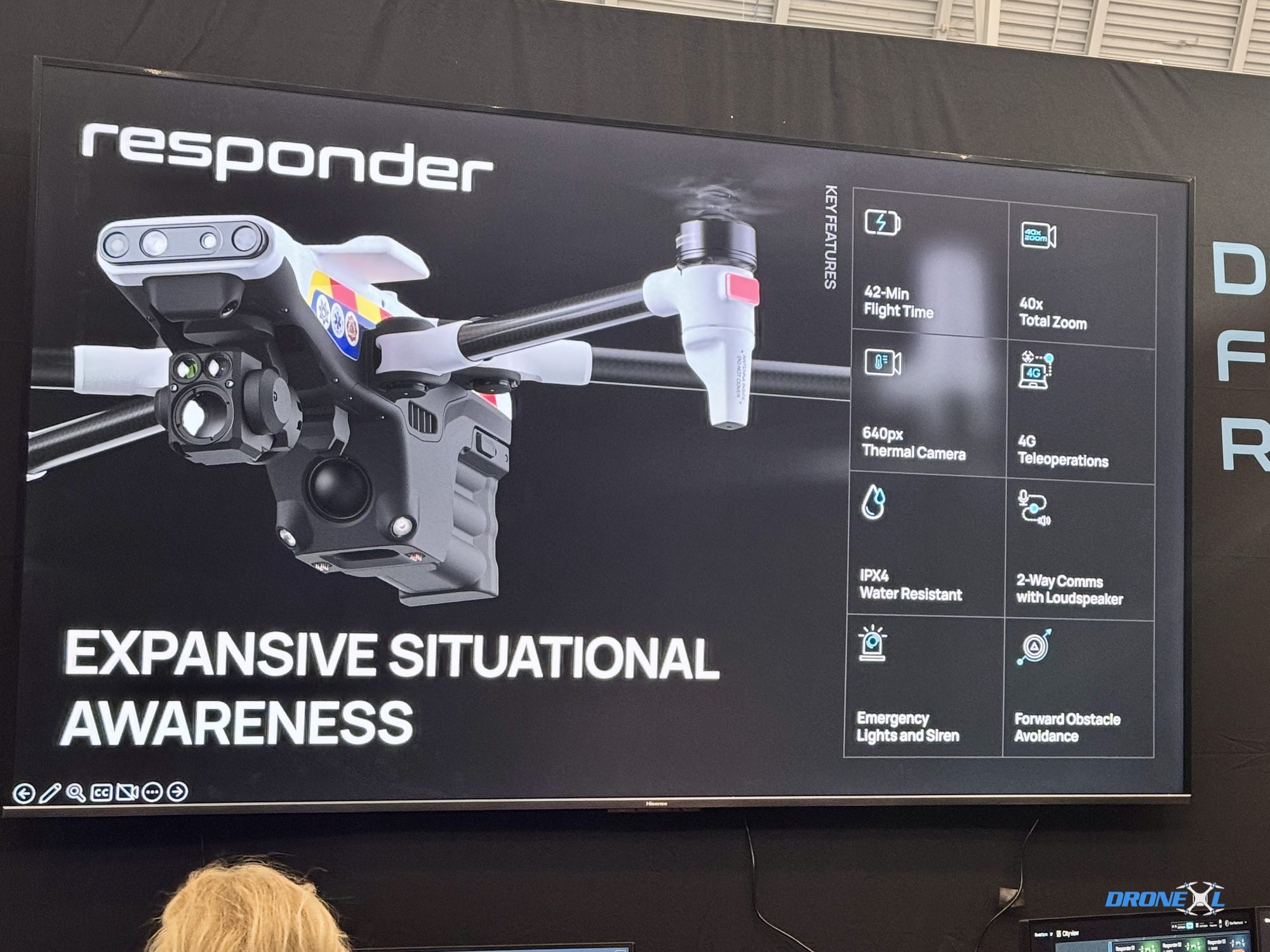 First responder drones from Seattle-based BRINC on the conference floor.