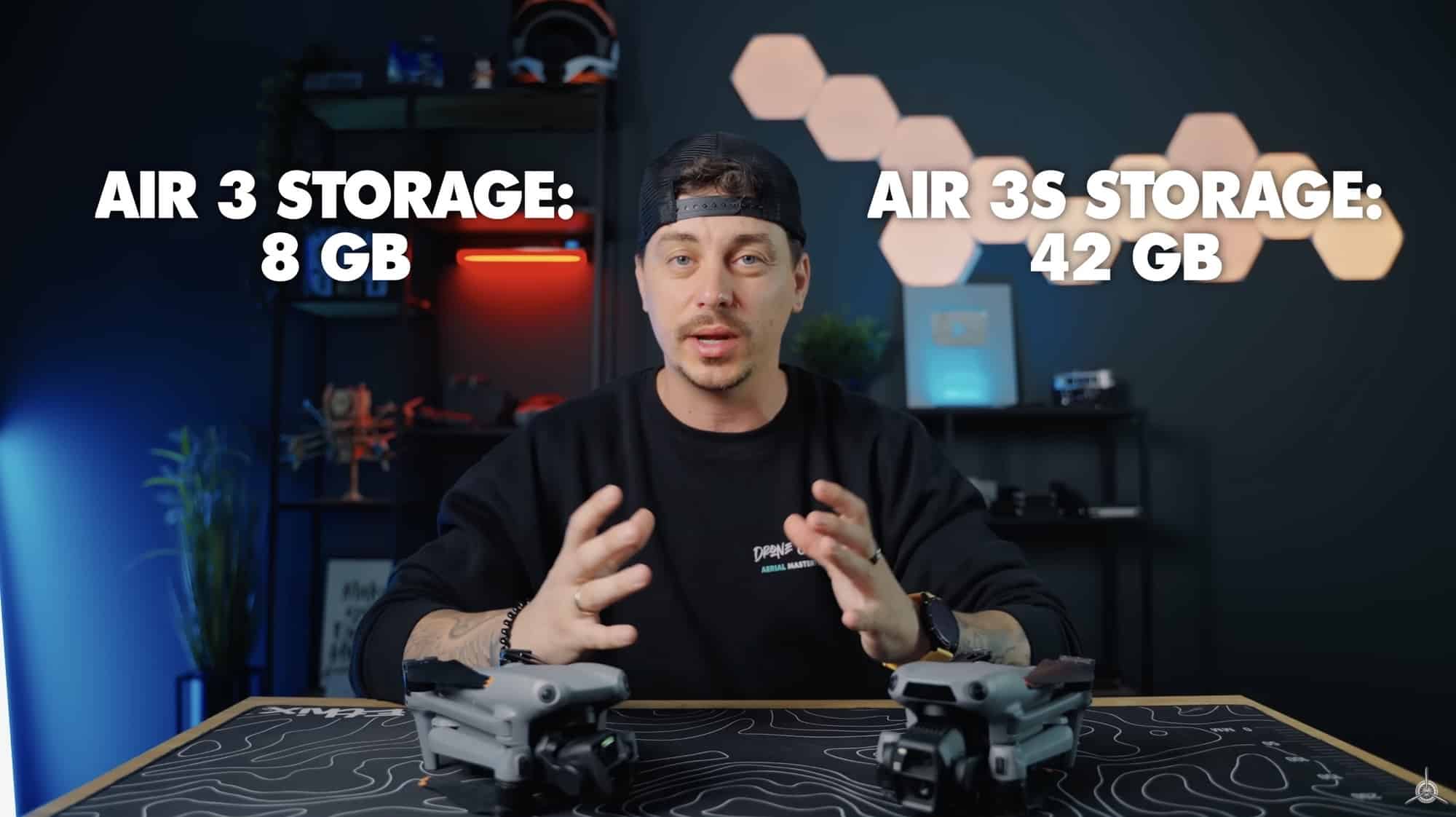 The microSD slot on the DJI Air 3S, backed by 42GB of onboard storage.