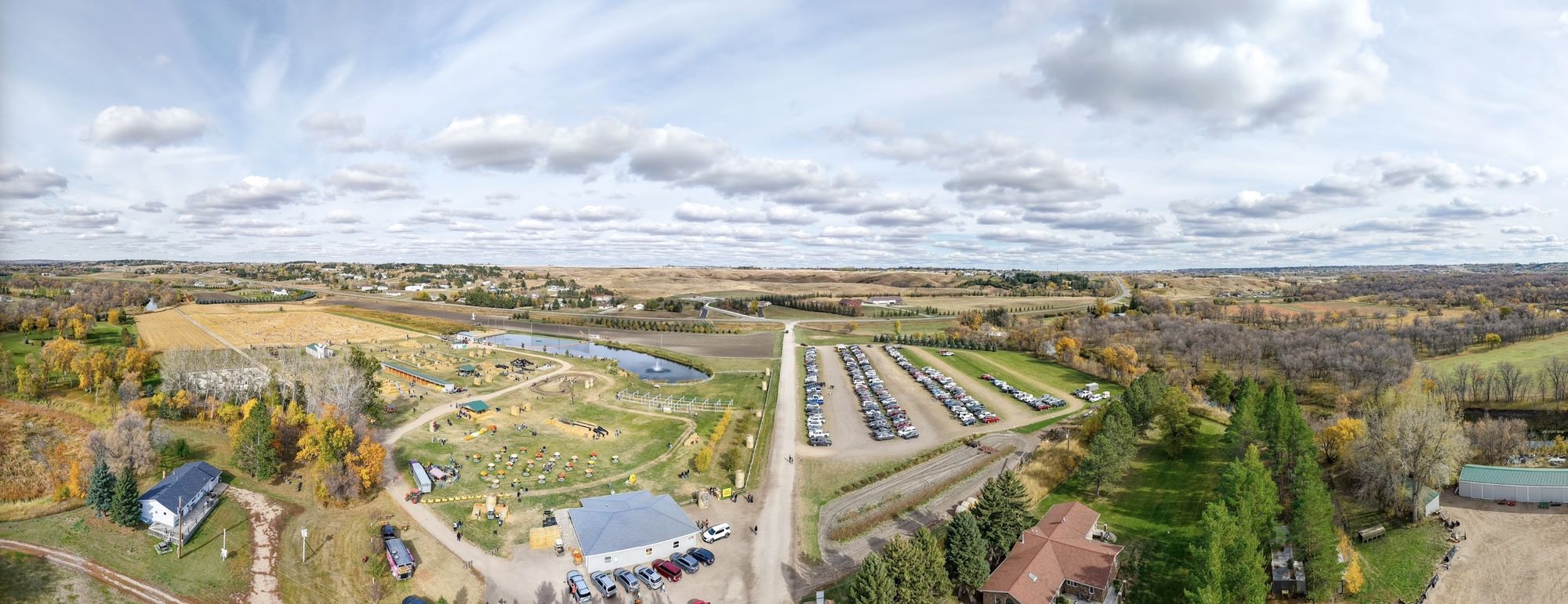 Wide panorama of the pumpkin patch captured with the DJI Air 3S.