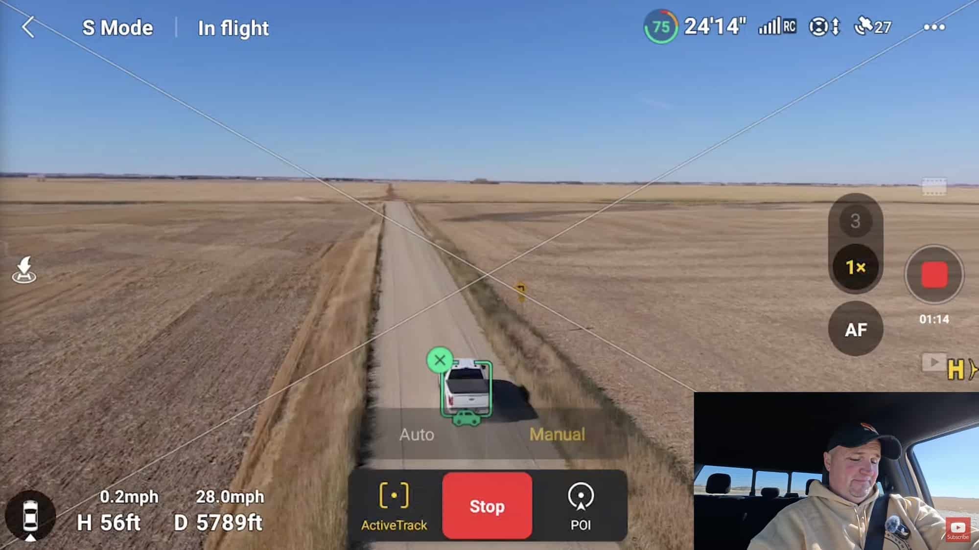 Air 3S holding a side-on tracking angle as the truck accelerates.