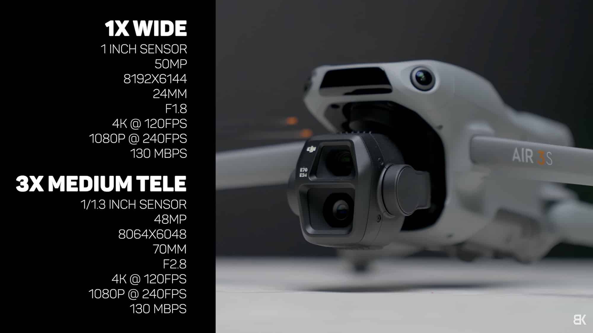 The DJI Air 3S dual camera with its new 50-megapixel 1-inch main sensor.
