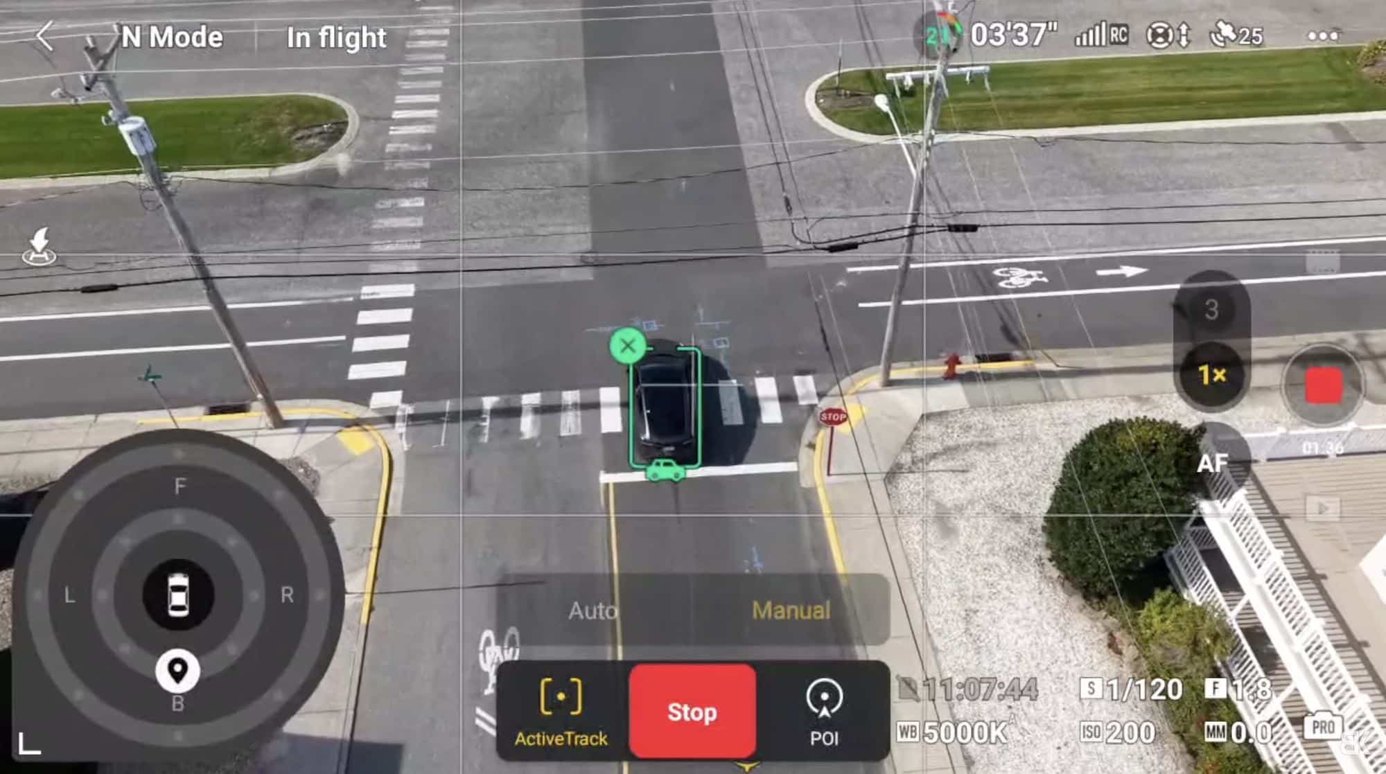 The Air 3S flying an autonomous mode such as ActiveTrack or Point of Interest.