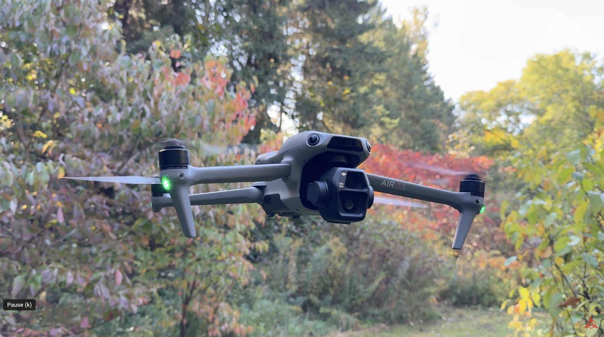 DJI Air 3S beside the DJI Air 3, showing its larger camera and front LiDAR.