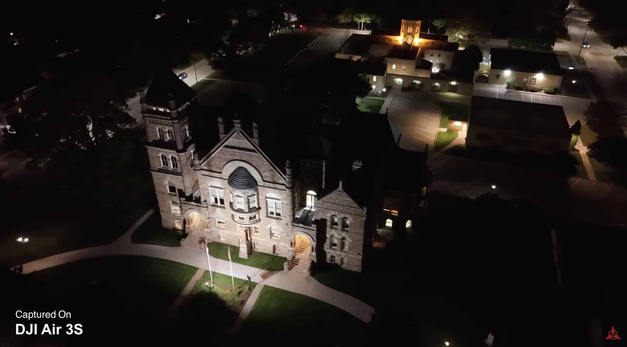 Ungraded night footage straight out of the Air 3S camera in auto mode.