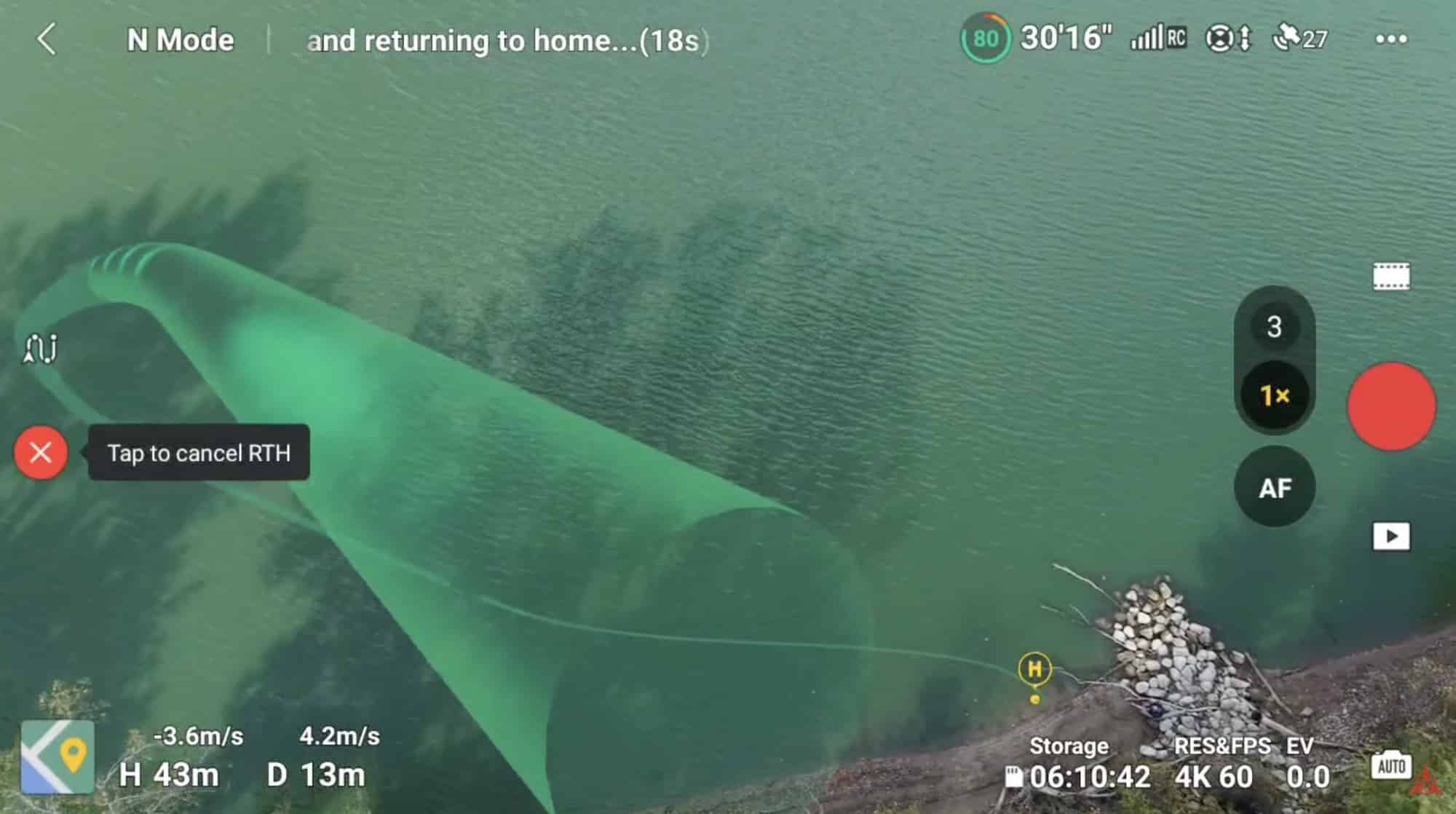 Return to Home route the Air 3S planned from its own real-time map.