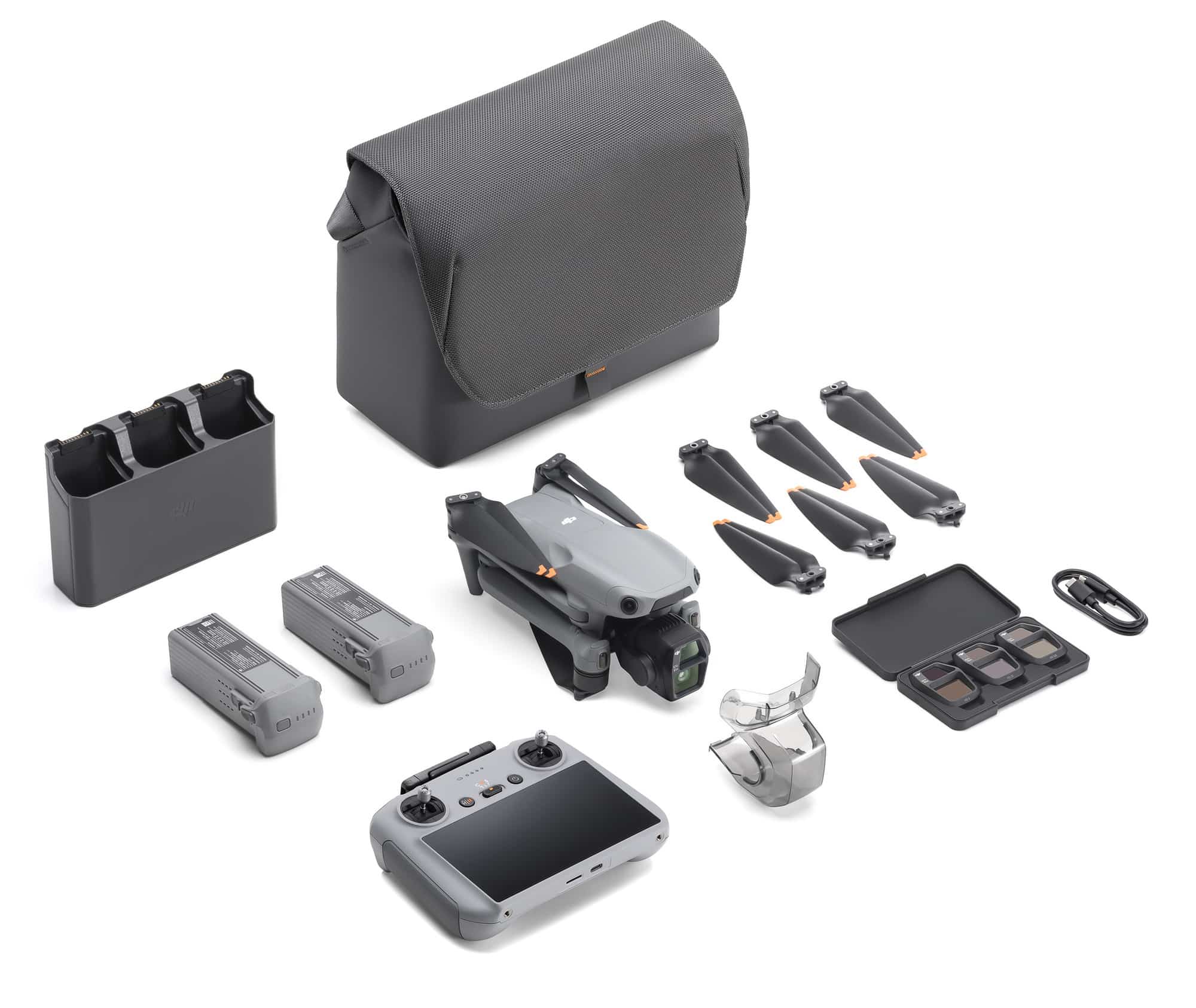 Combo layout with shoulder bag, two spare batteries and the RC 2 screen controller.