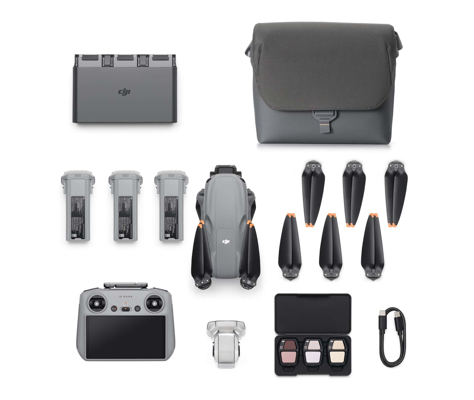 DJI Air 3S dual-camera drone in flight.