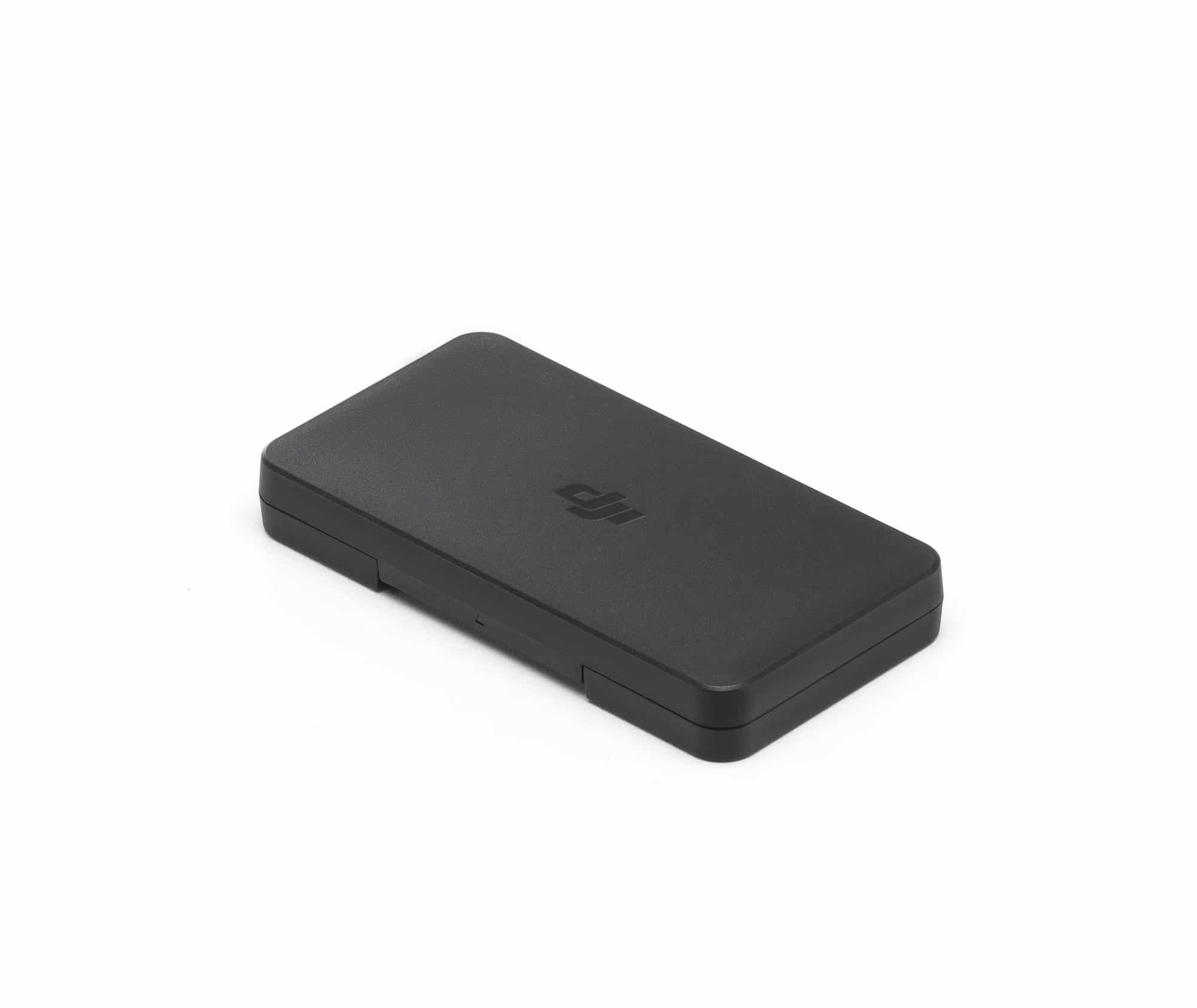 Closed rectangular DJI accessory case shown at a three-quarter angle.