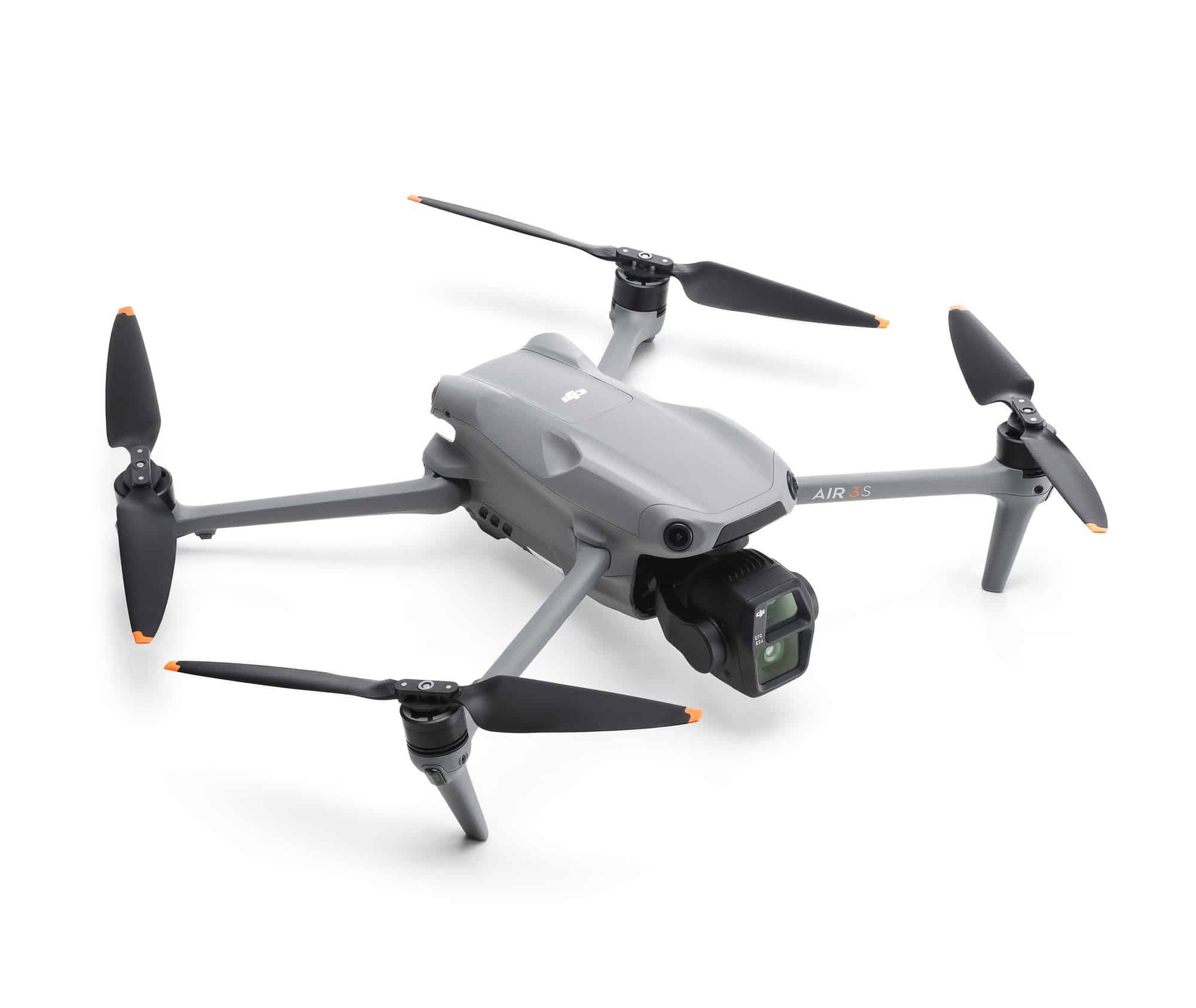 Elevated studio three-quarter of the Air 3S showing the arm model marking.