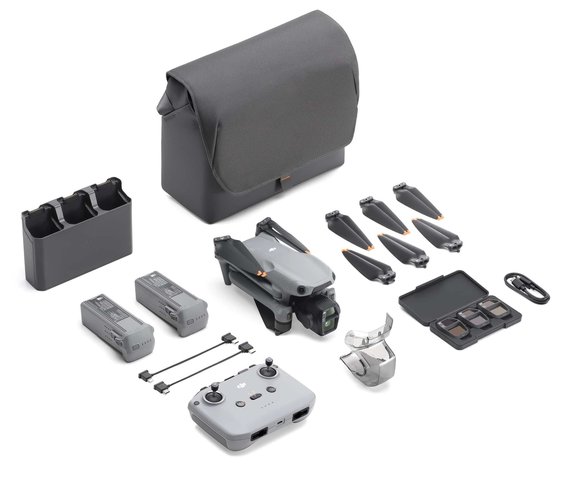 Combo layout with shoulder bag, two spare batteries and the RC-N3 controller.