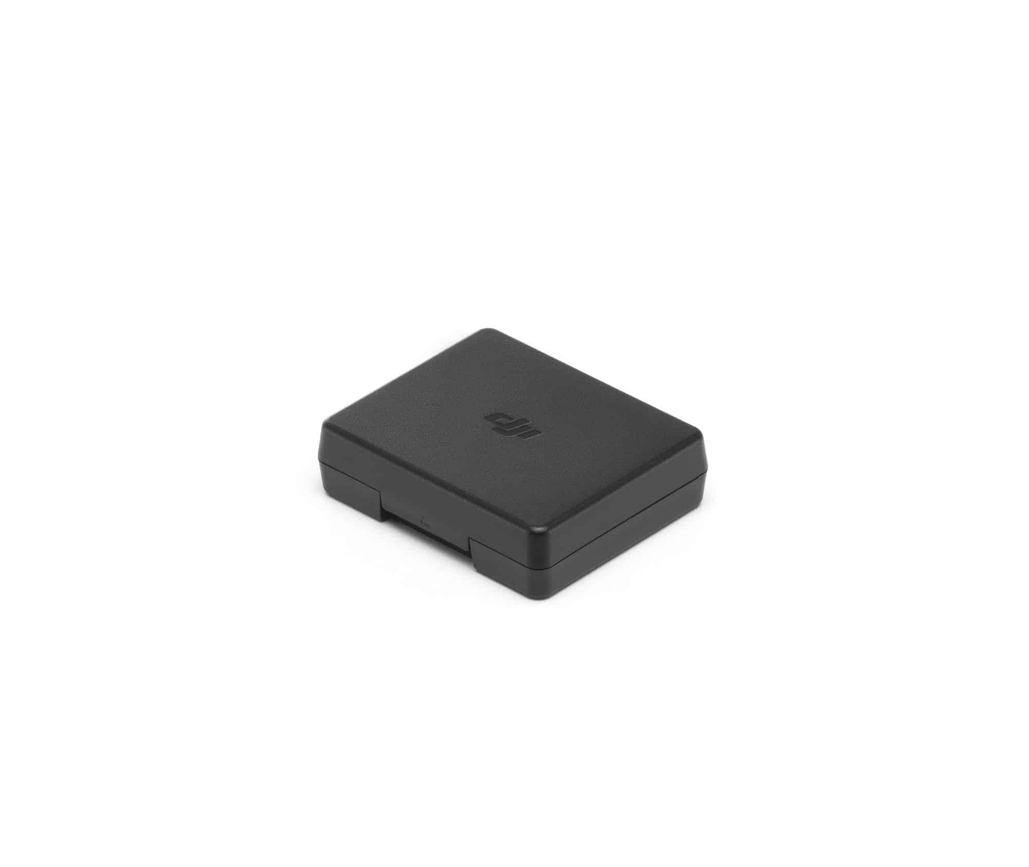 Closed square DJI case shown at an angle with the logo on its lid.