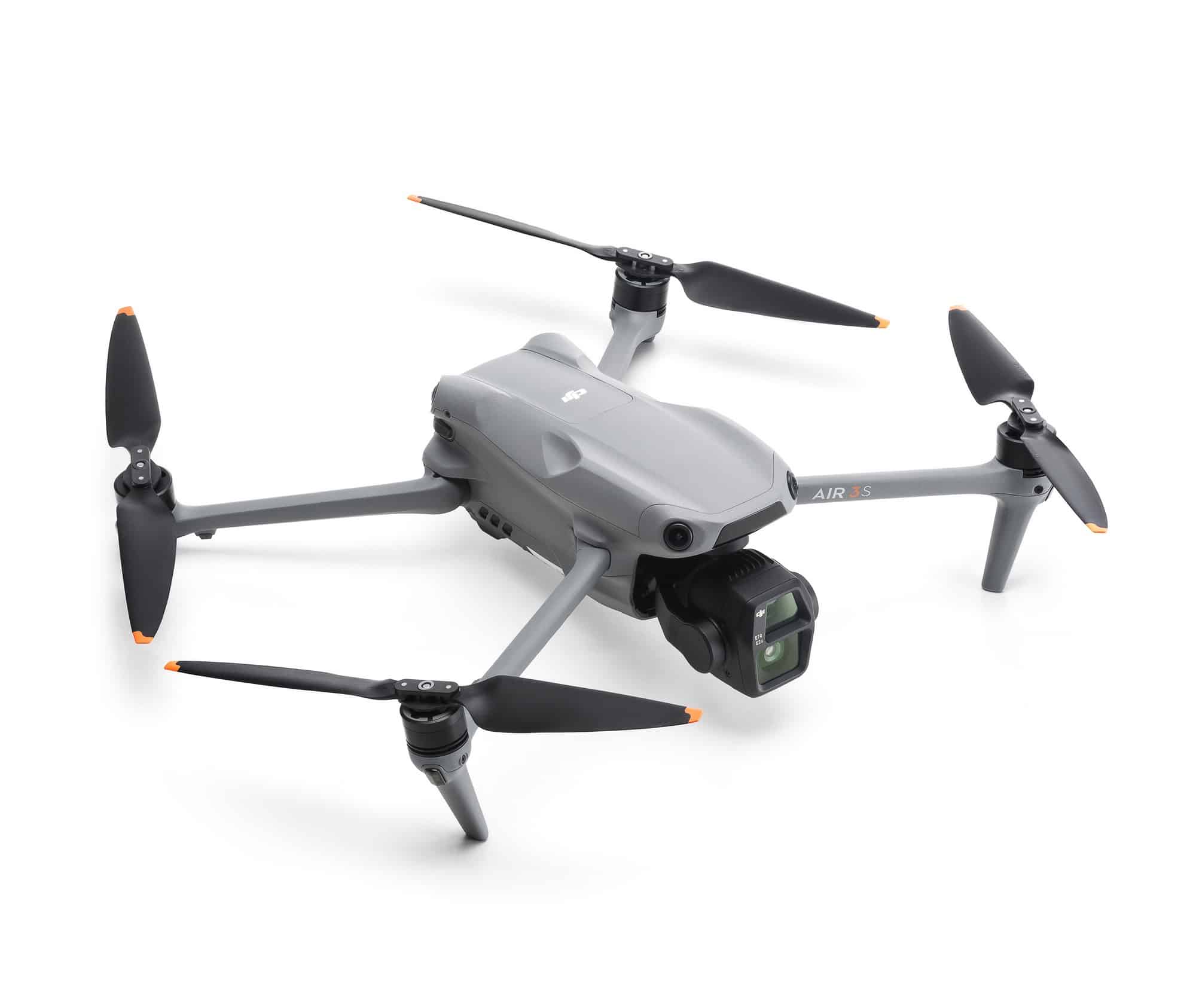 Studio view of the Air 3S from above and behind the left rear arm.