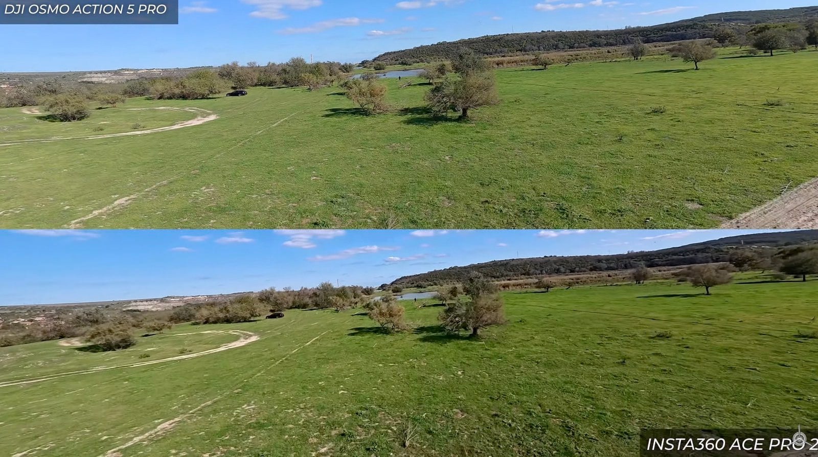 Color and shadow differences over water between the two action cameras.