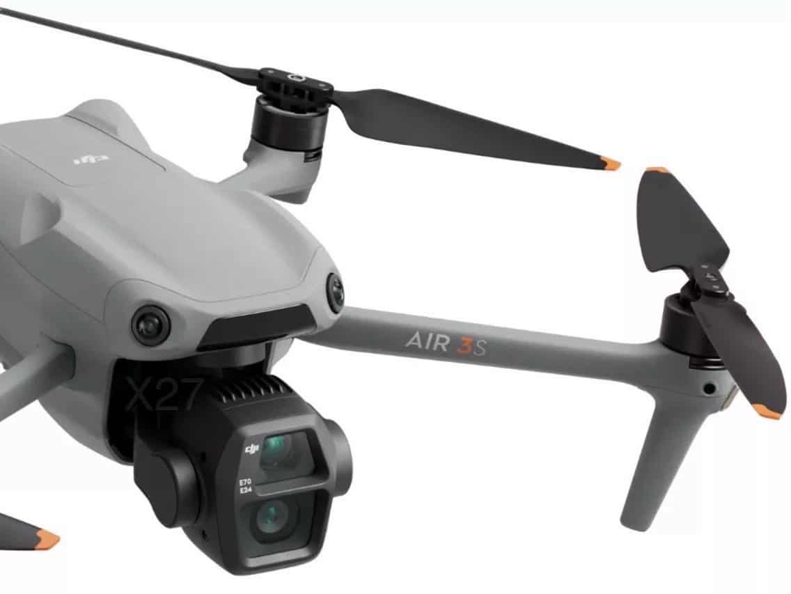 Leaked render of the DJI Air 3S showing its dual-lens gimbal camera.