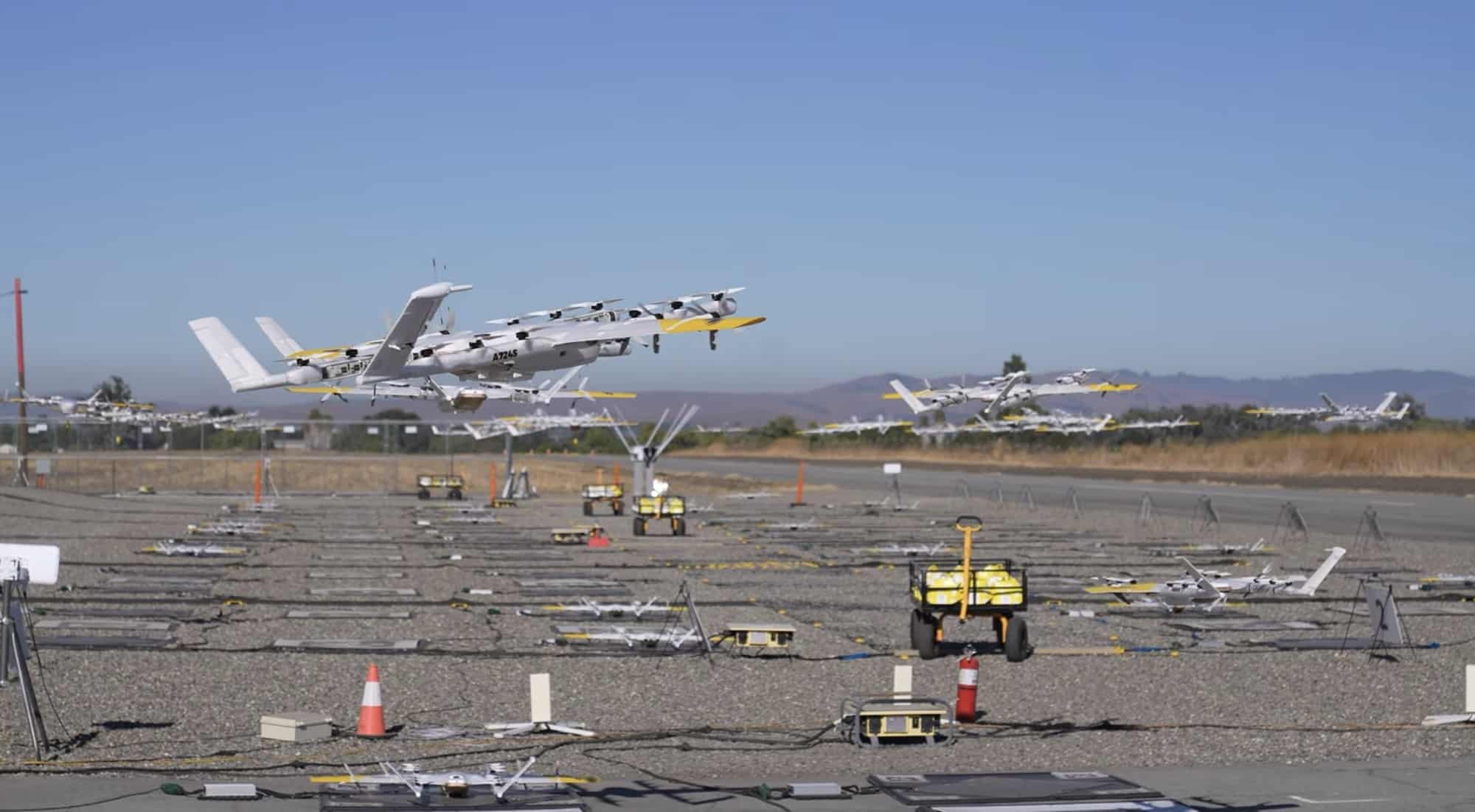 Wing aircraft climbing away after a test flight at the California site.