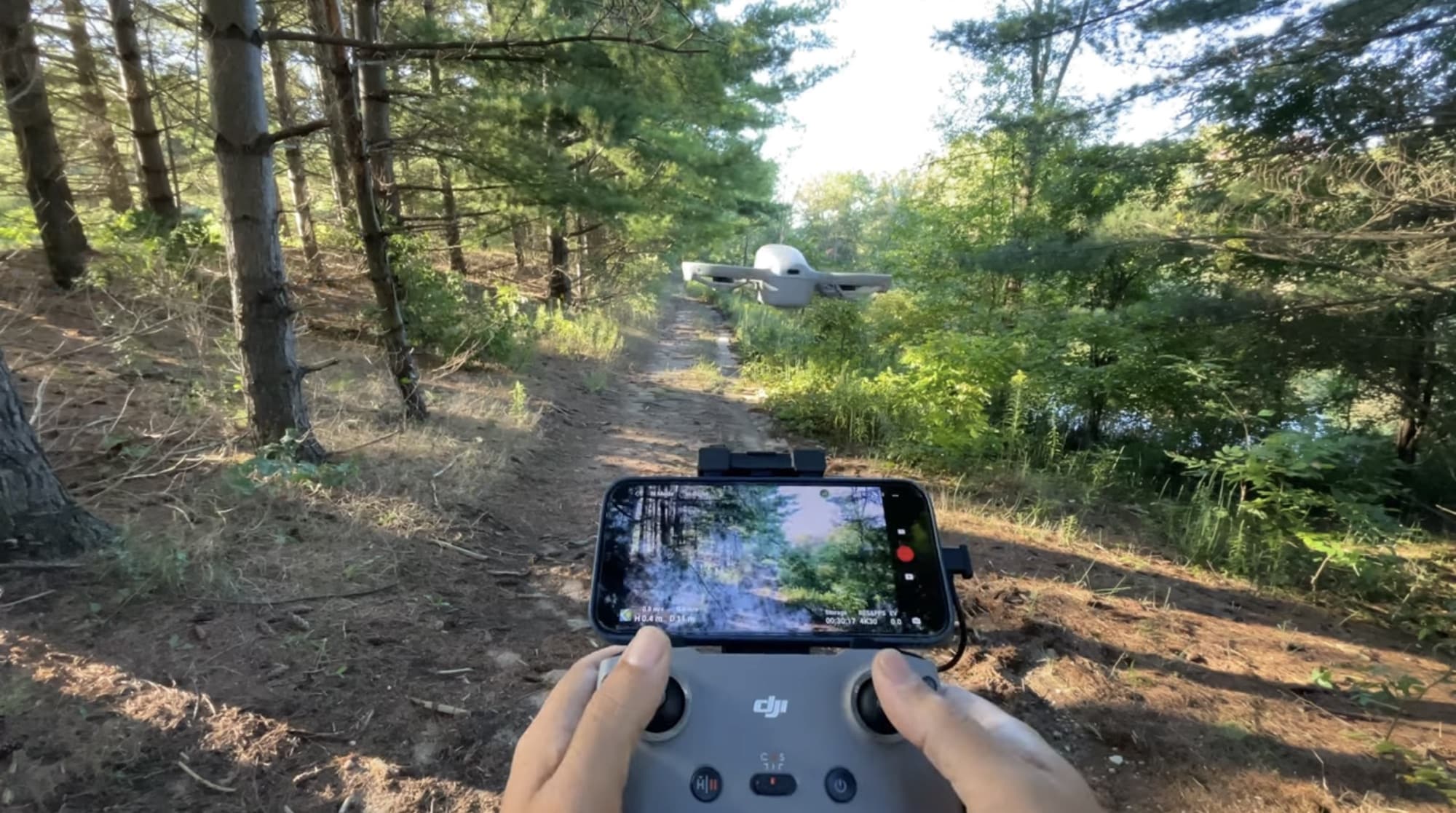The DJI RC-N3 controller, which gives the Neo its best long-range control.