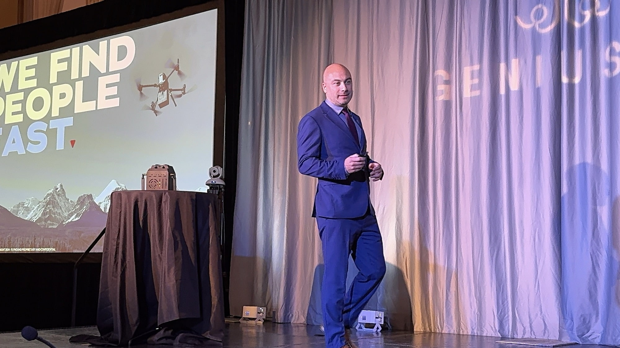 Flyhound of New York pitching public safety drone technology for locating people fast.