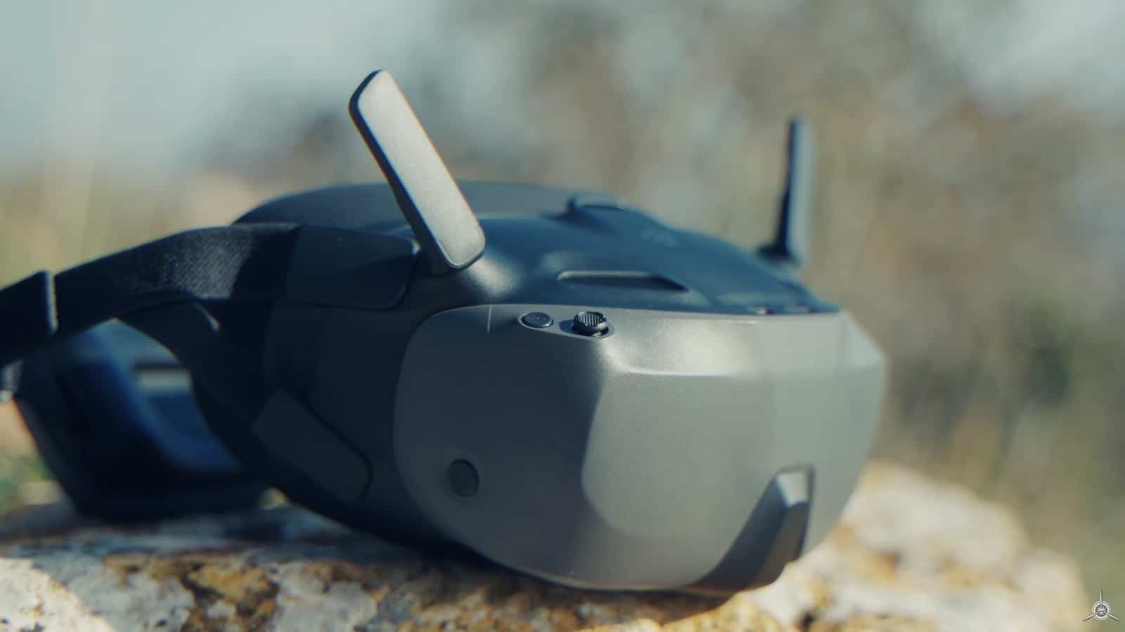 Goggles N3 seen from the front on the rock, boxy gray shell and antennas.