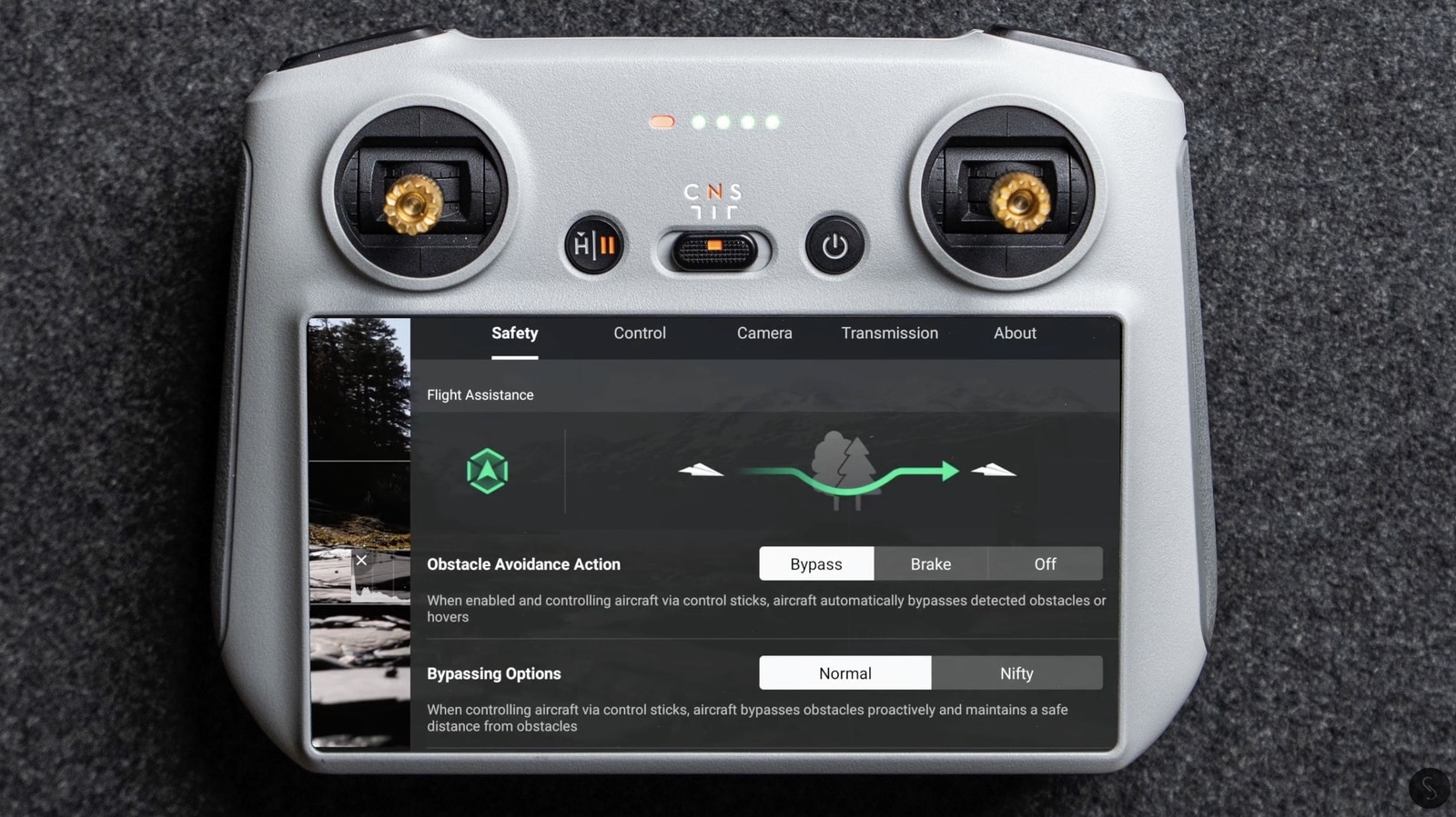 Screenshot of the return to home settings with route and altitude options.