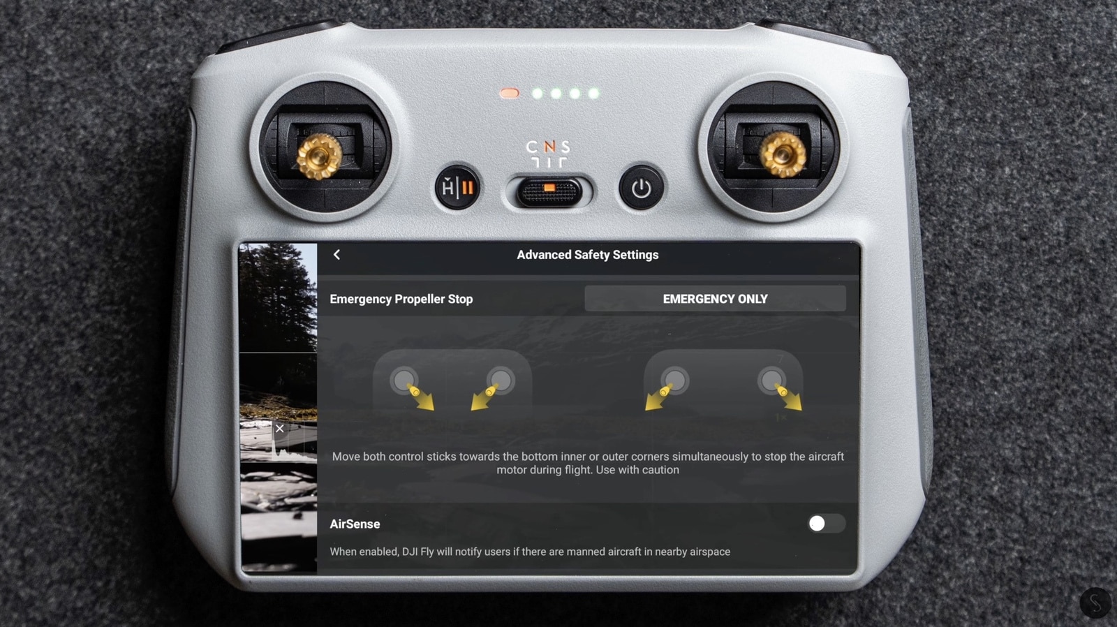 Screenshot of the flight screen used to explain the emergency motor shutdown.