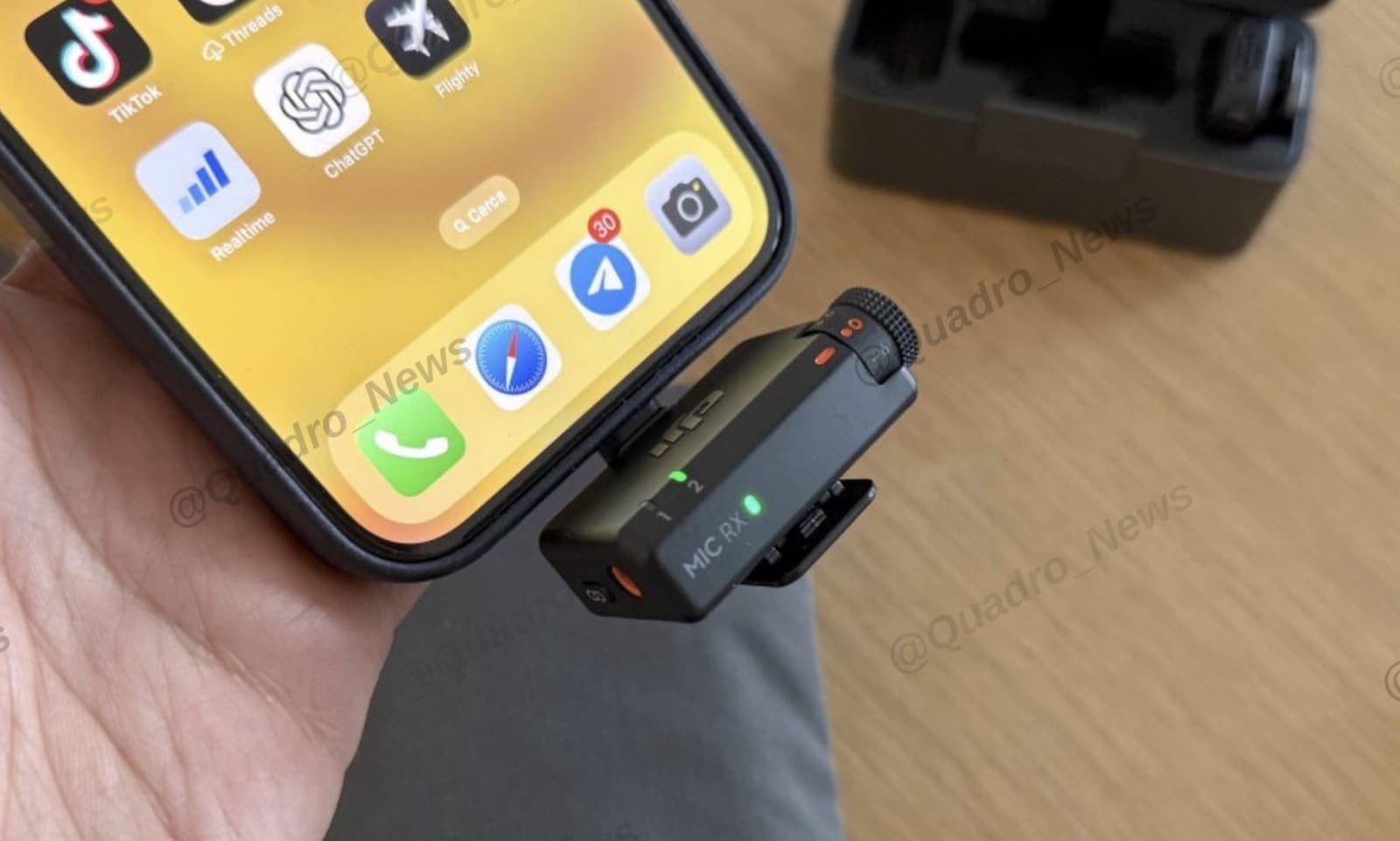 Frame from the leaked Igor Bogdanov video showing the DJI Mic Mini hardware.