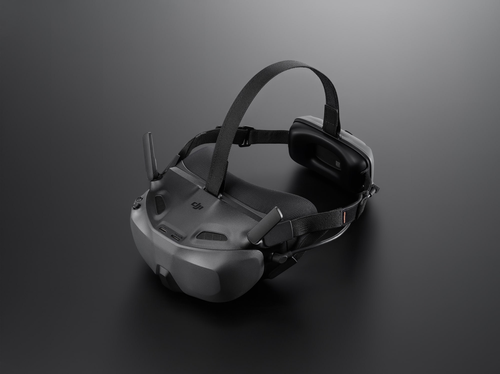 The DJI Goggles N3 seen from above with its top headband attached.