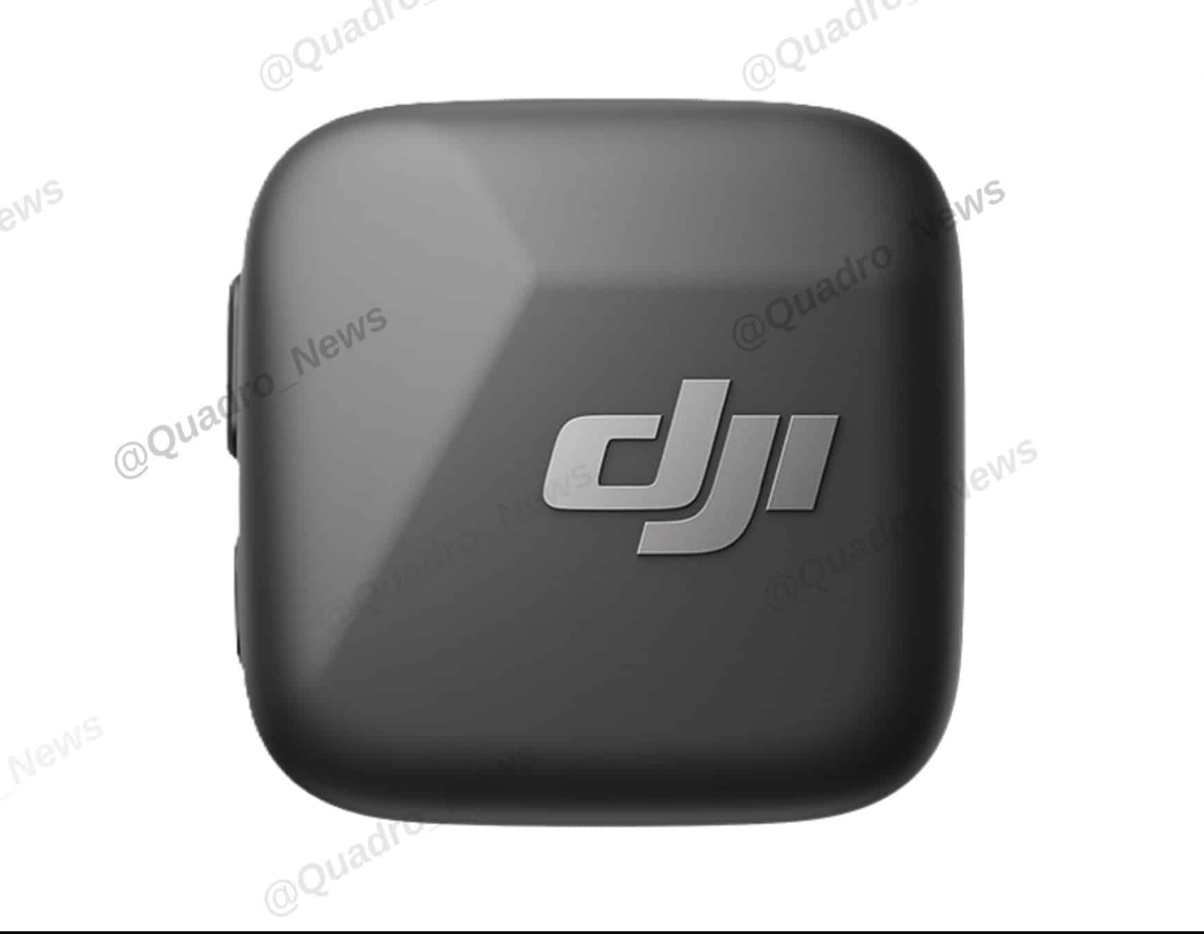Leaked DJI Mic Mini transmitter in the Infinity Black colorway with silver accents.