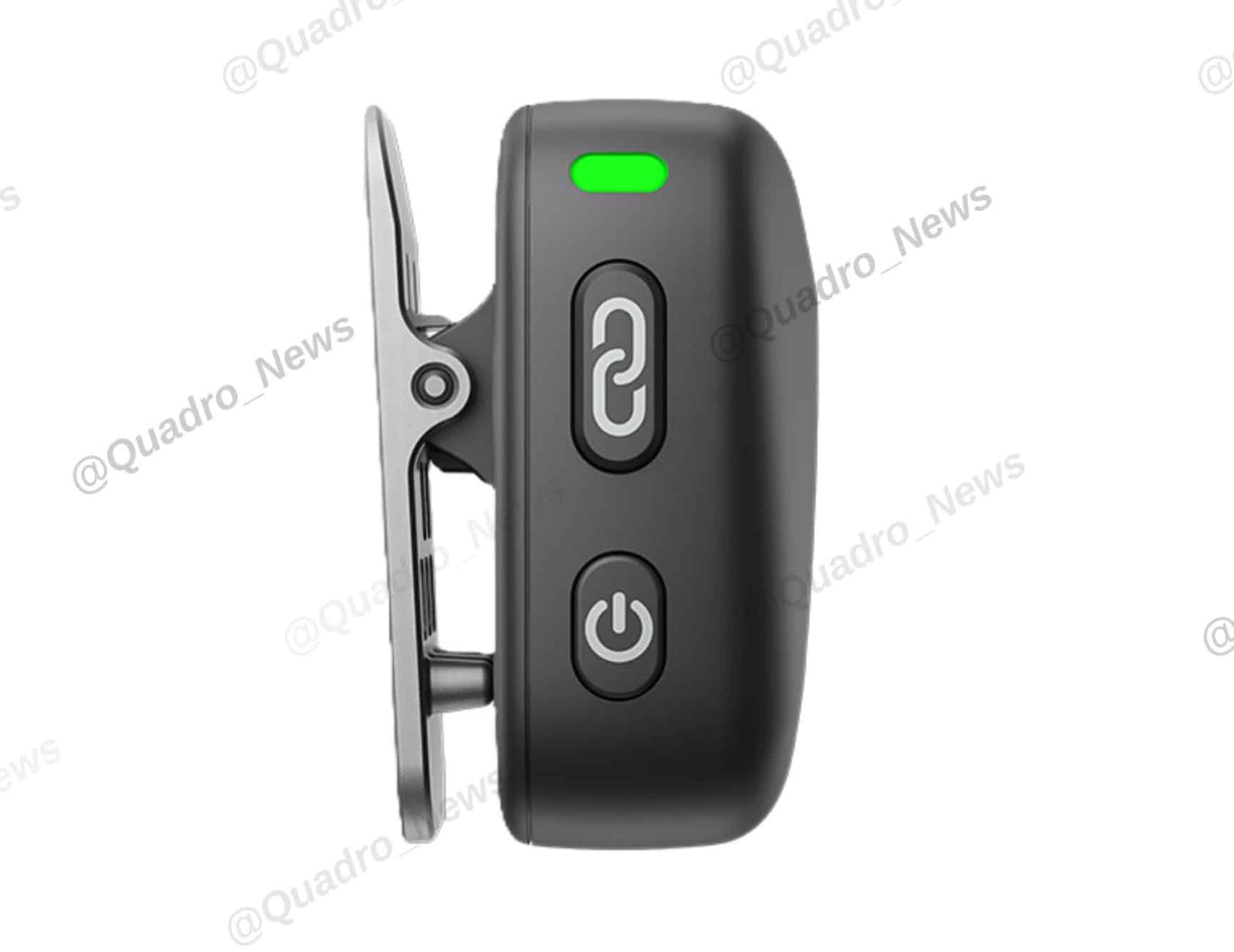 Square charging case for the leaked DJI Mic Mini wireless microphone system.