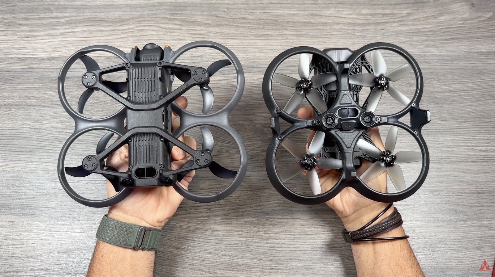 DJI Avata 2 sitting beside the original DJI Avata for comparison.